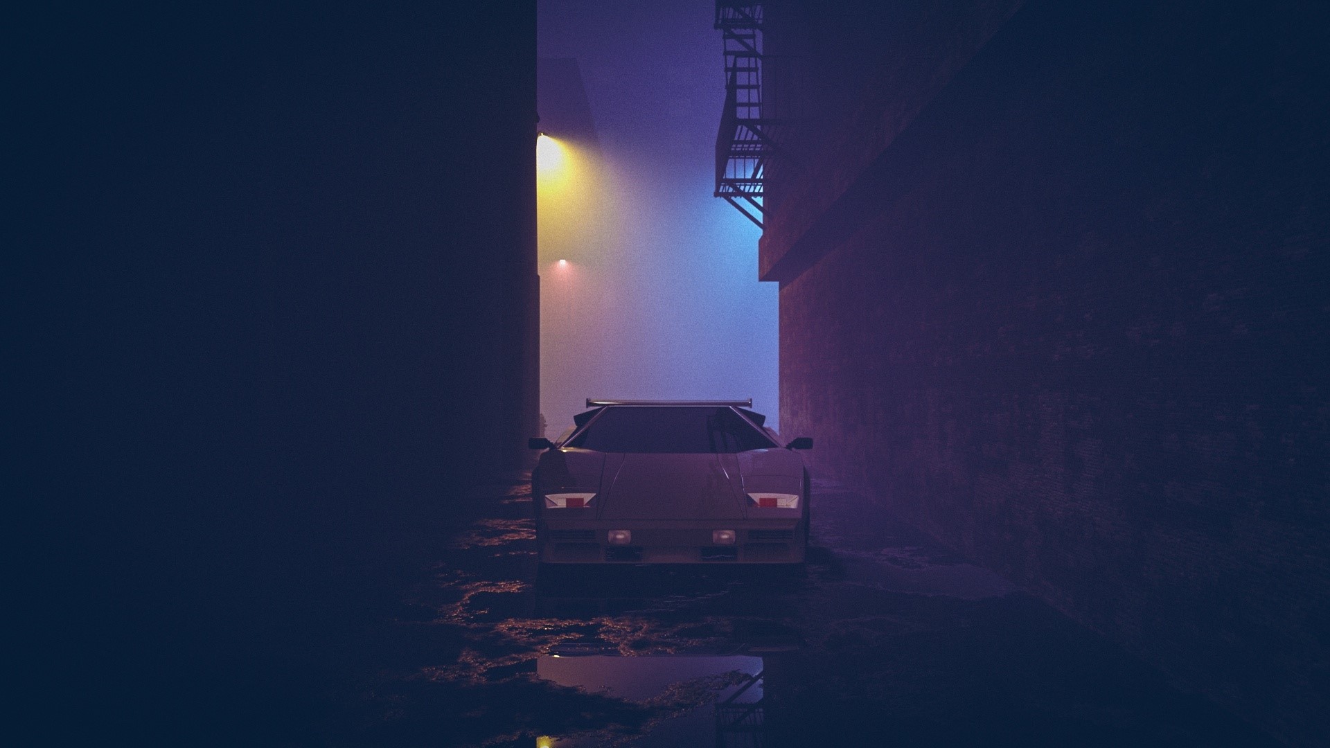 Lamborghini Countach in a dark alley HD Wallpaper