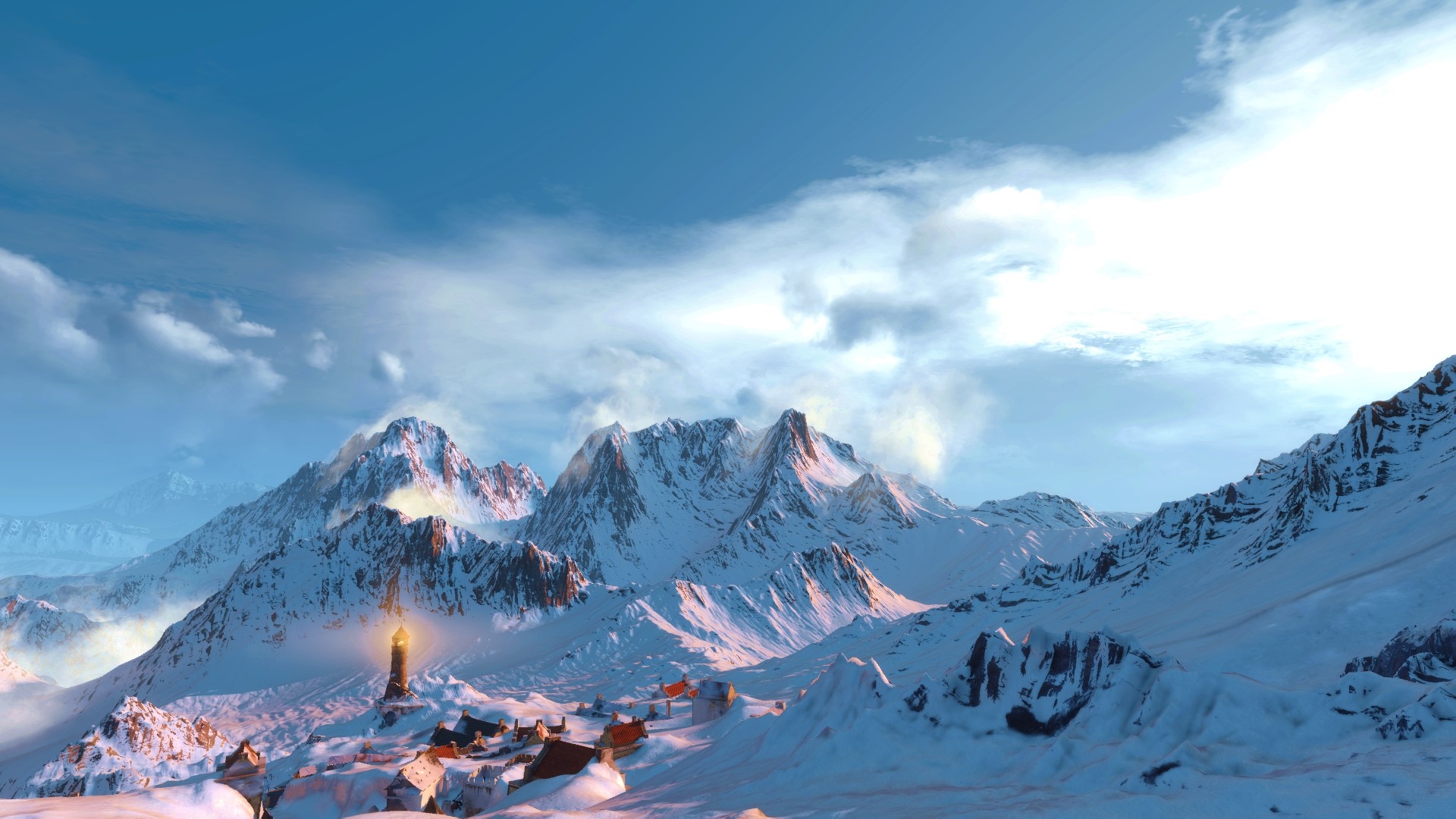 The Witcher 3 Geralt Lighthouse Snow Mountains HD Wallpaper