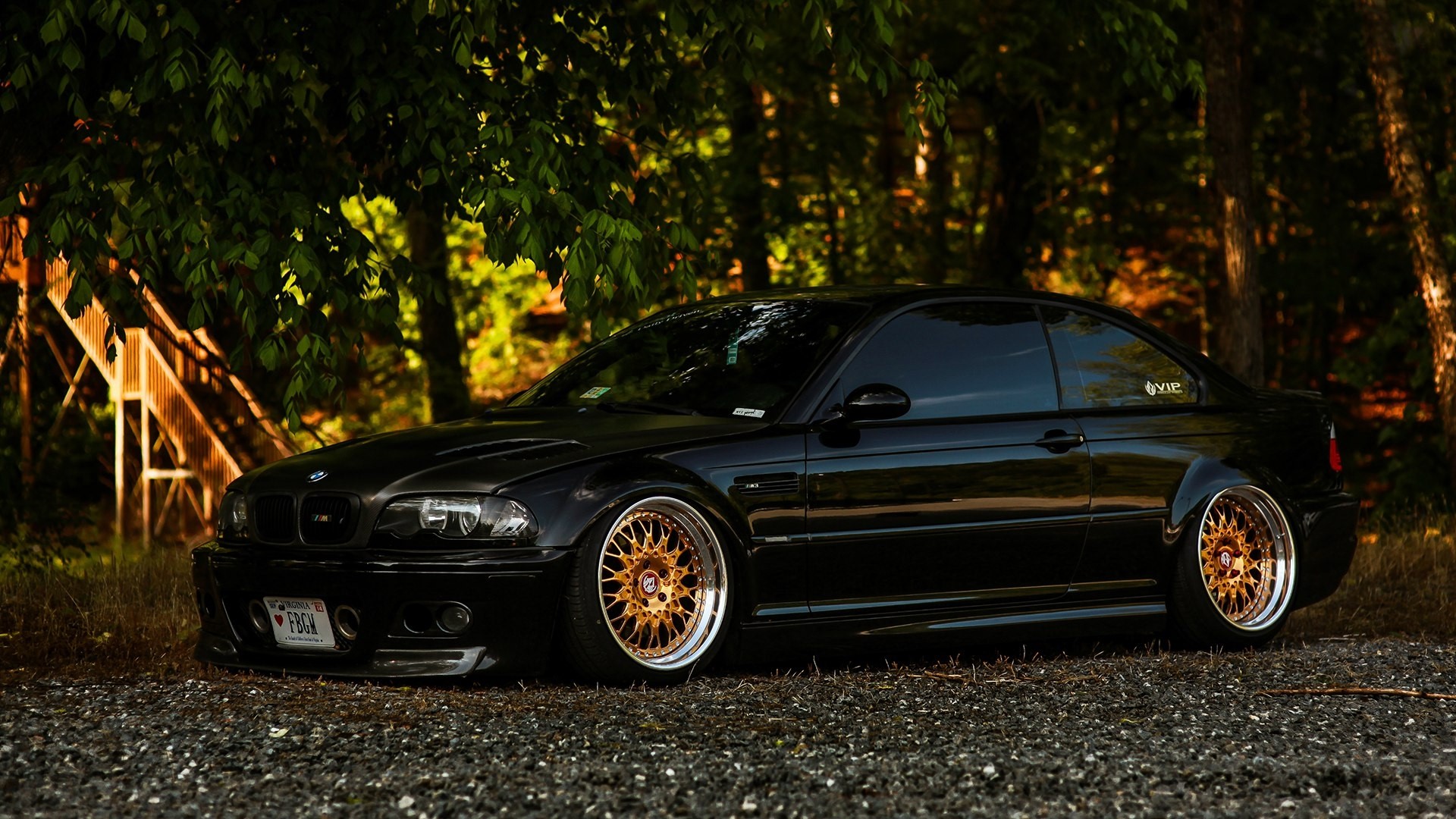 Black BMW M3 E46 with gold rims HD Wallpaper