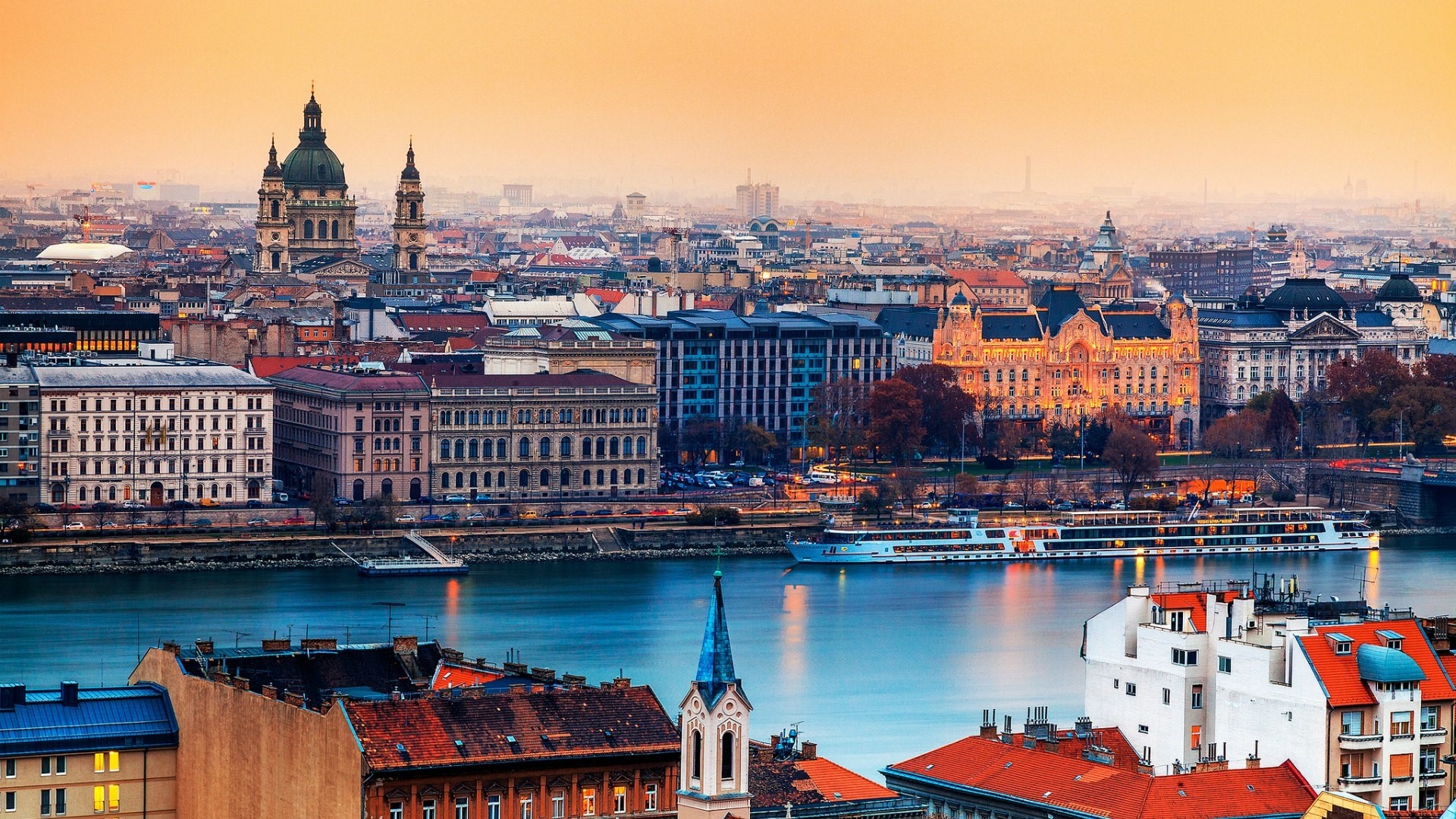 Budapest cityscape with Danube River and buildings HD Wallpaper