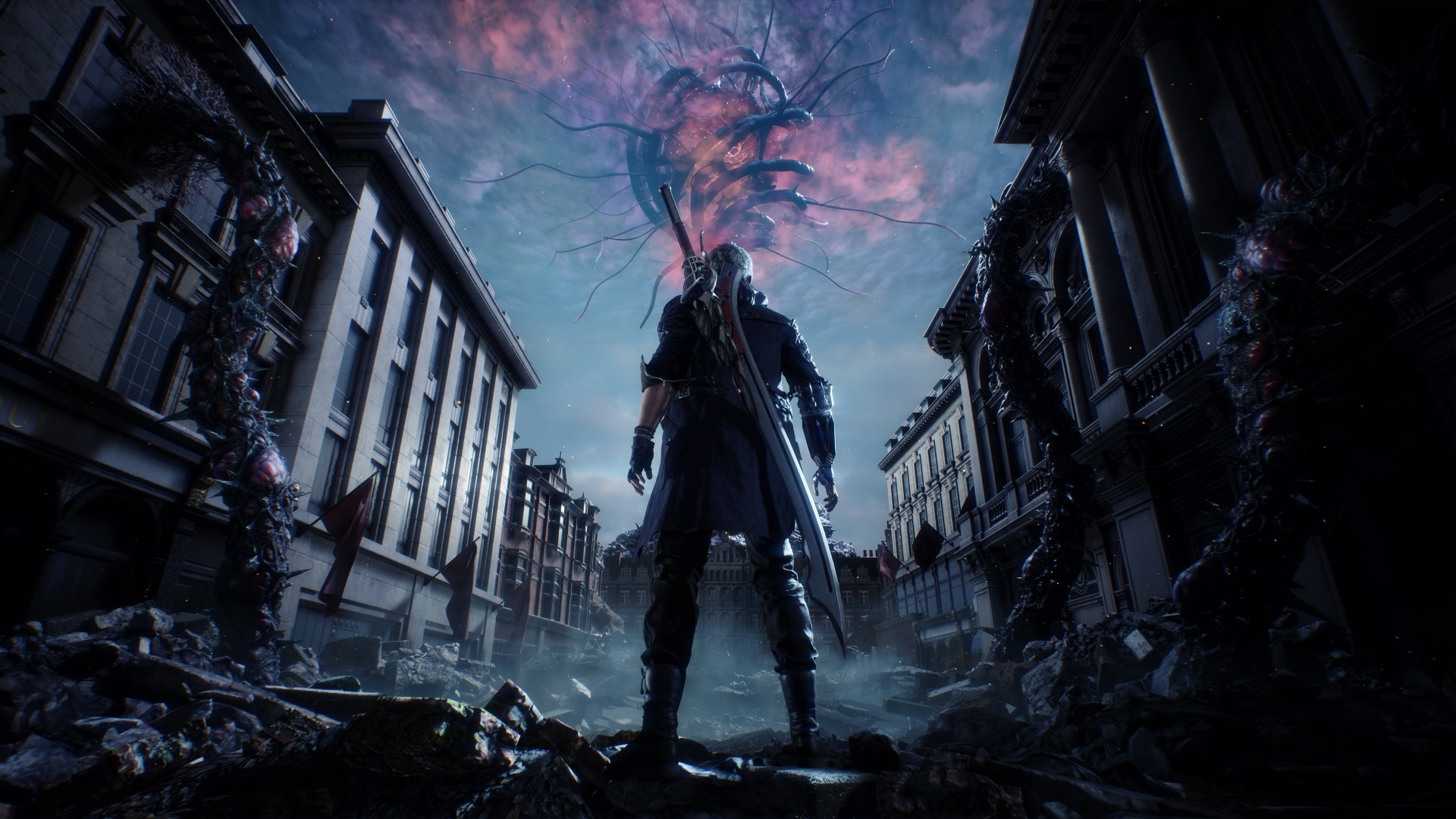 Nero from Devil May Cry 5 in a destroyed city HD Wallpaper
