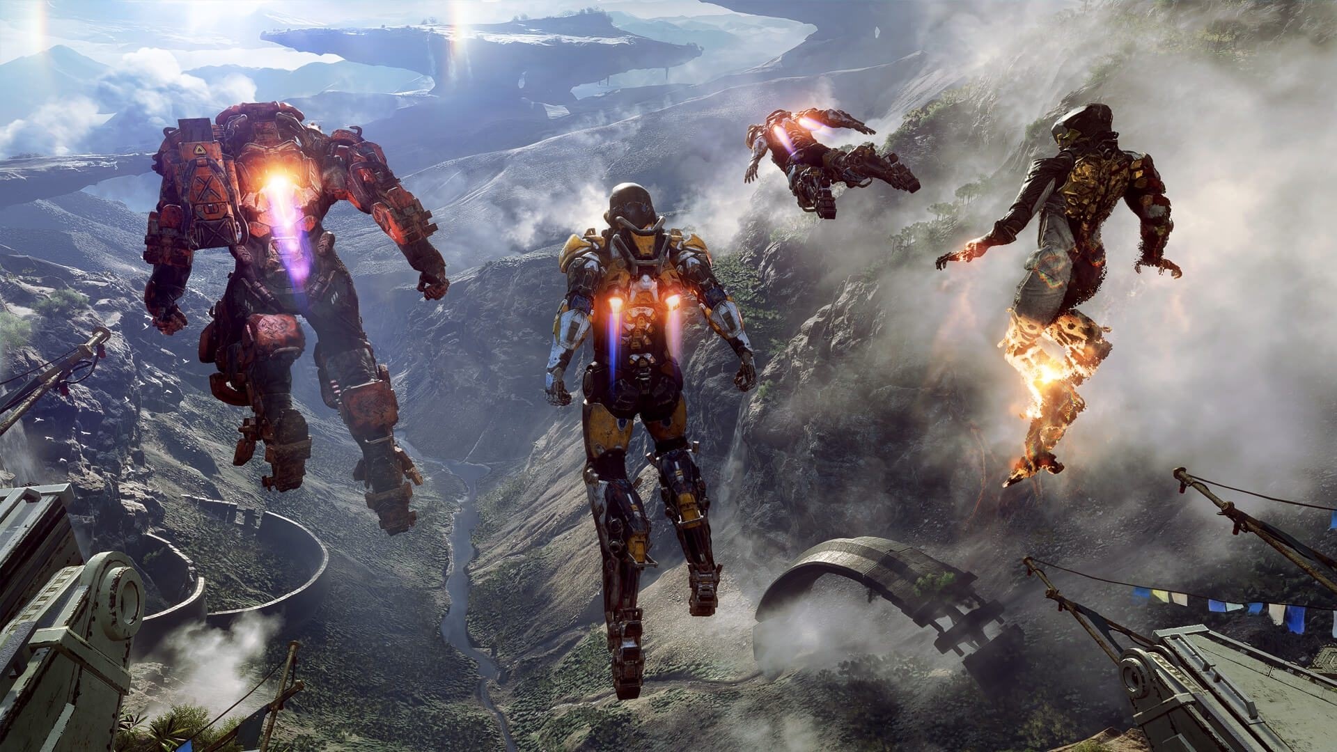 Four Javelins flying over a mountainous landscape in Anthem HD Wallpaper