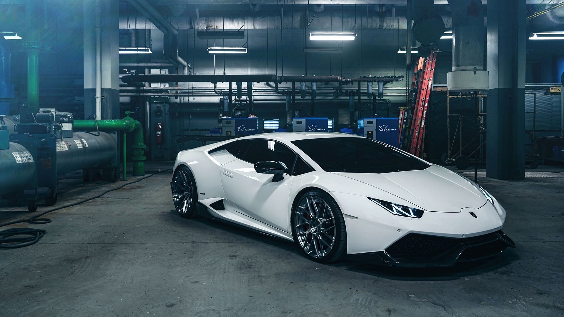 White Lamborghini Huracan LP610-4 in a garage HD Wallpaper