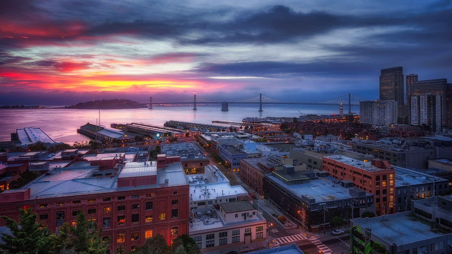 San Francisco Bay Bridge at Sunset HD Wallpaper