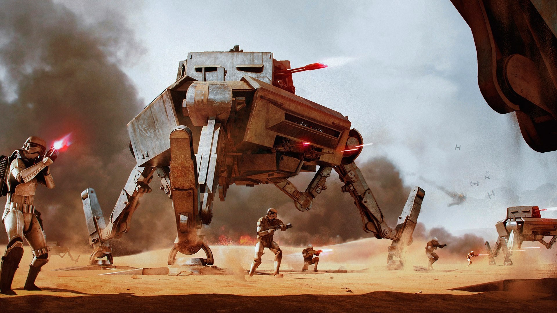 Stormtroopers and AT-AP walkers in battle HD Wallpaper