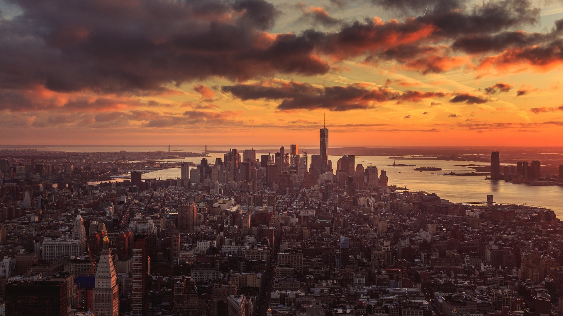 New York City Skyline at Sunset HD Wallpaper
