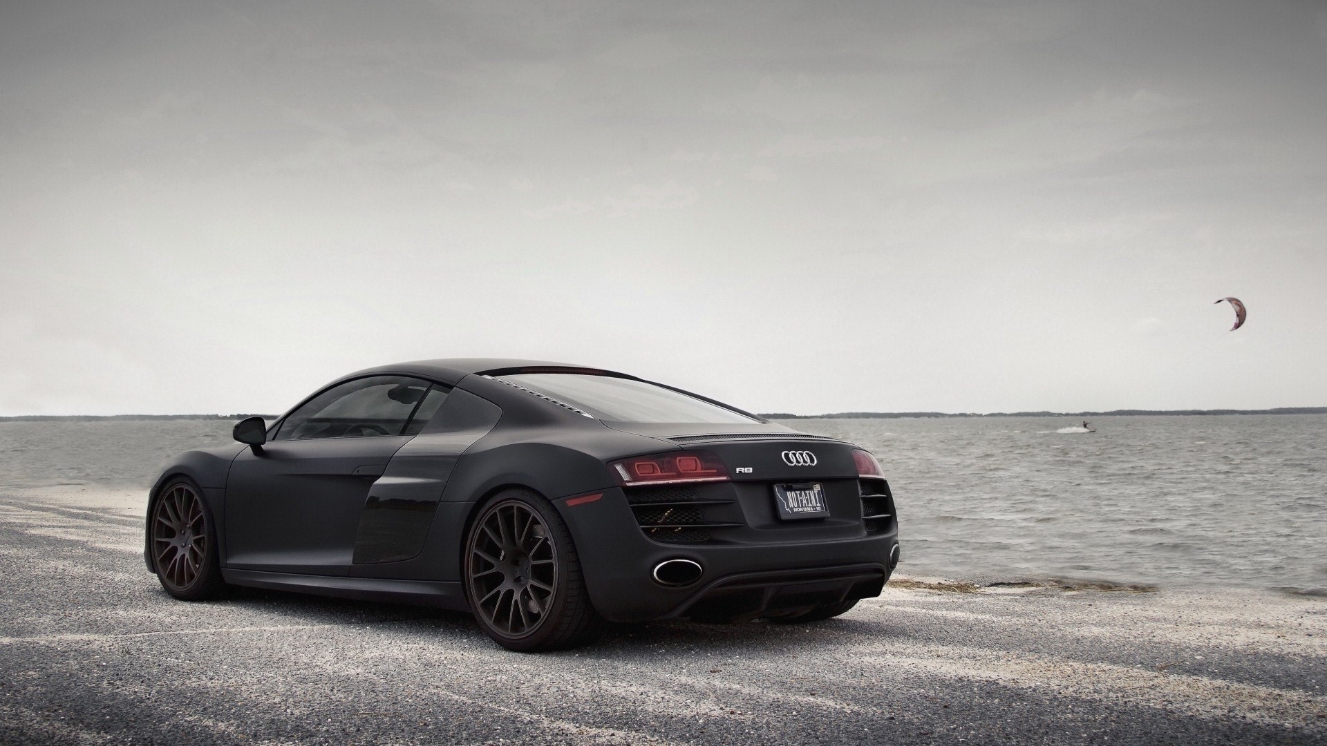 Black Audi R8 parked by the water HD Wallpaper