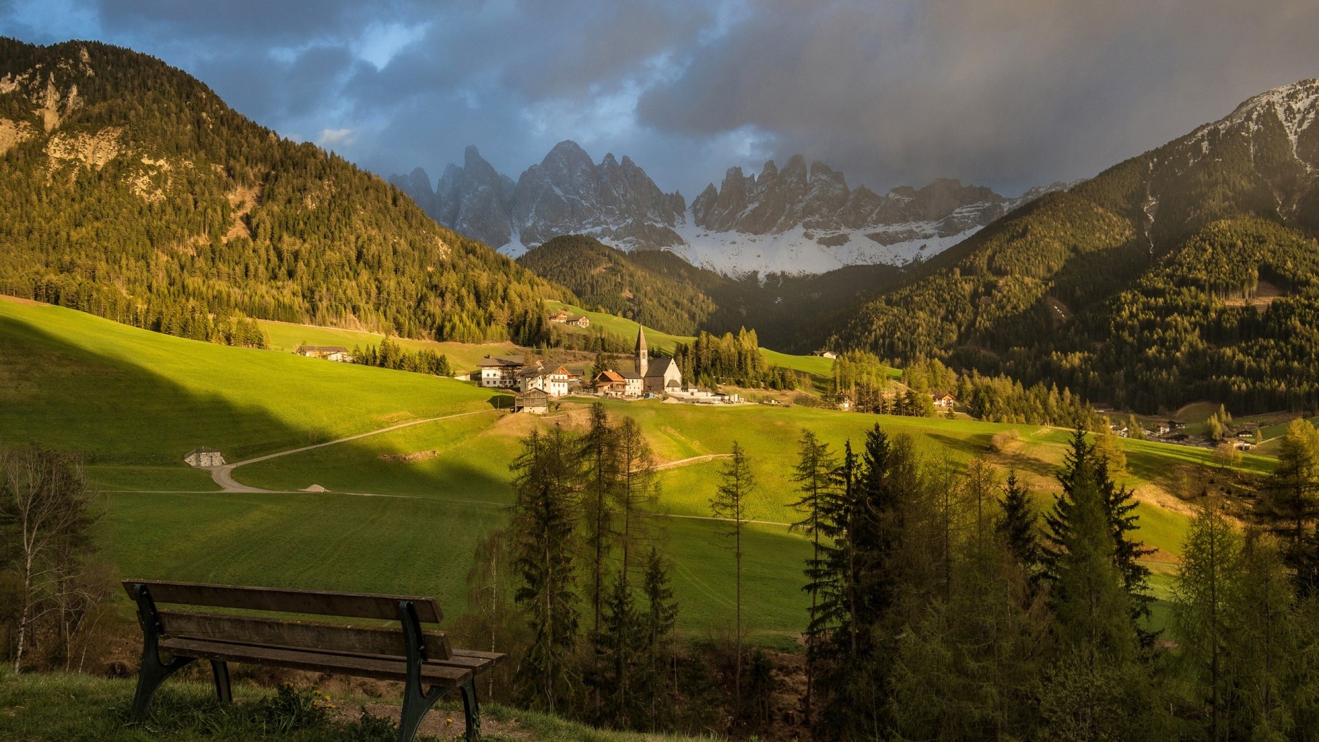 Village in the Dolomites Mountains HD Wallpaper
