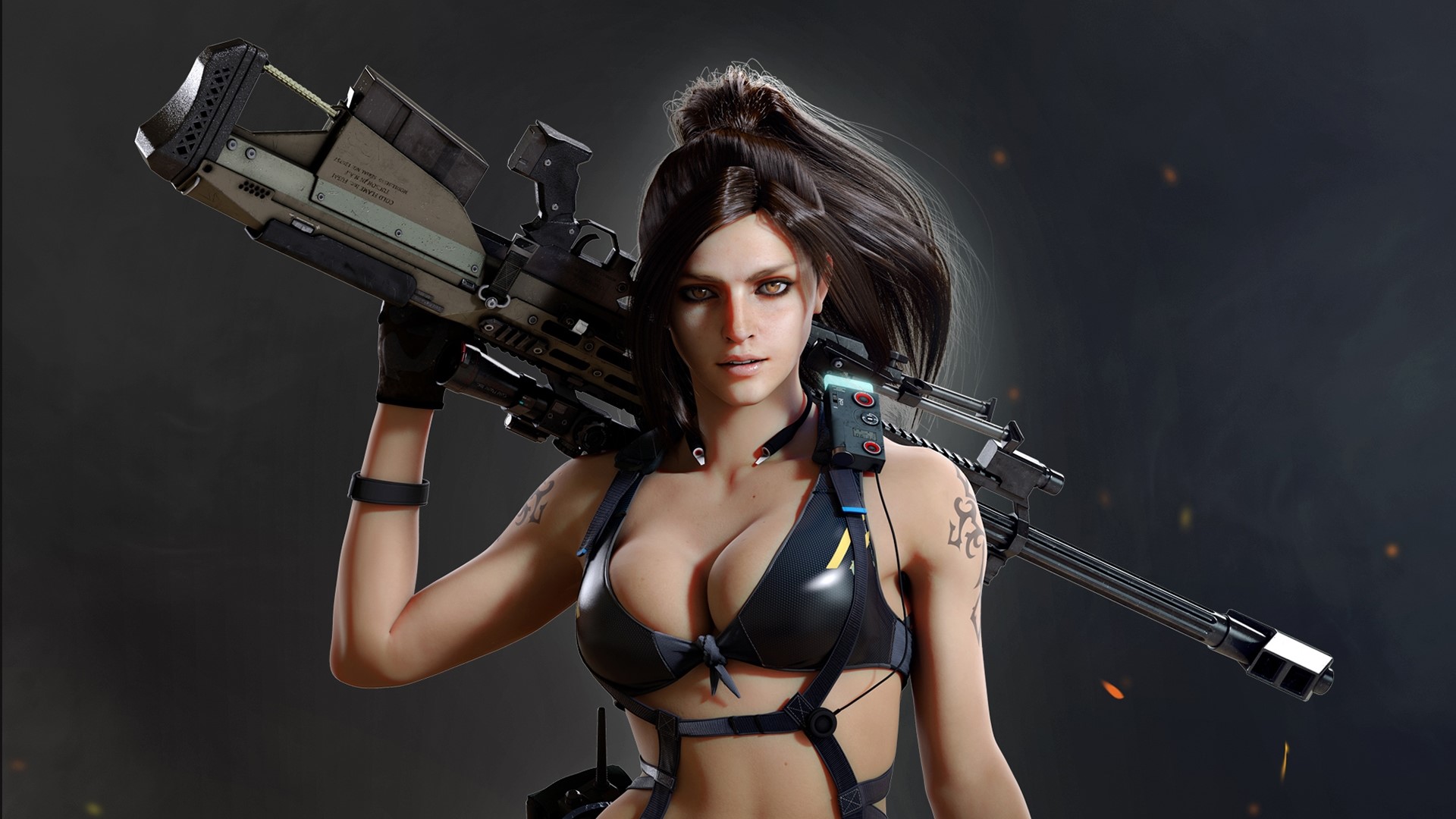 Woman with a large rifle HD Wallpaper