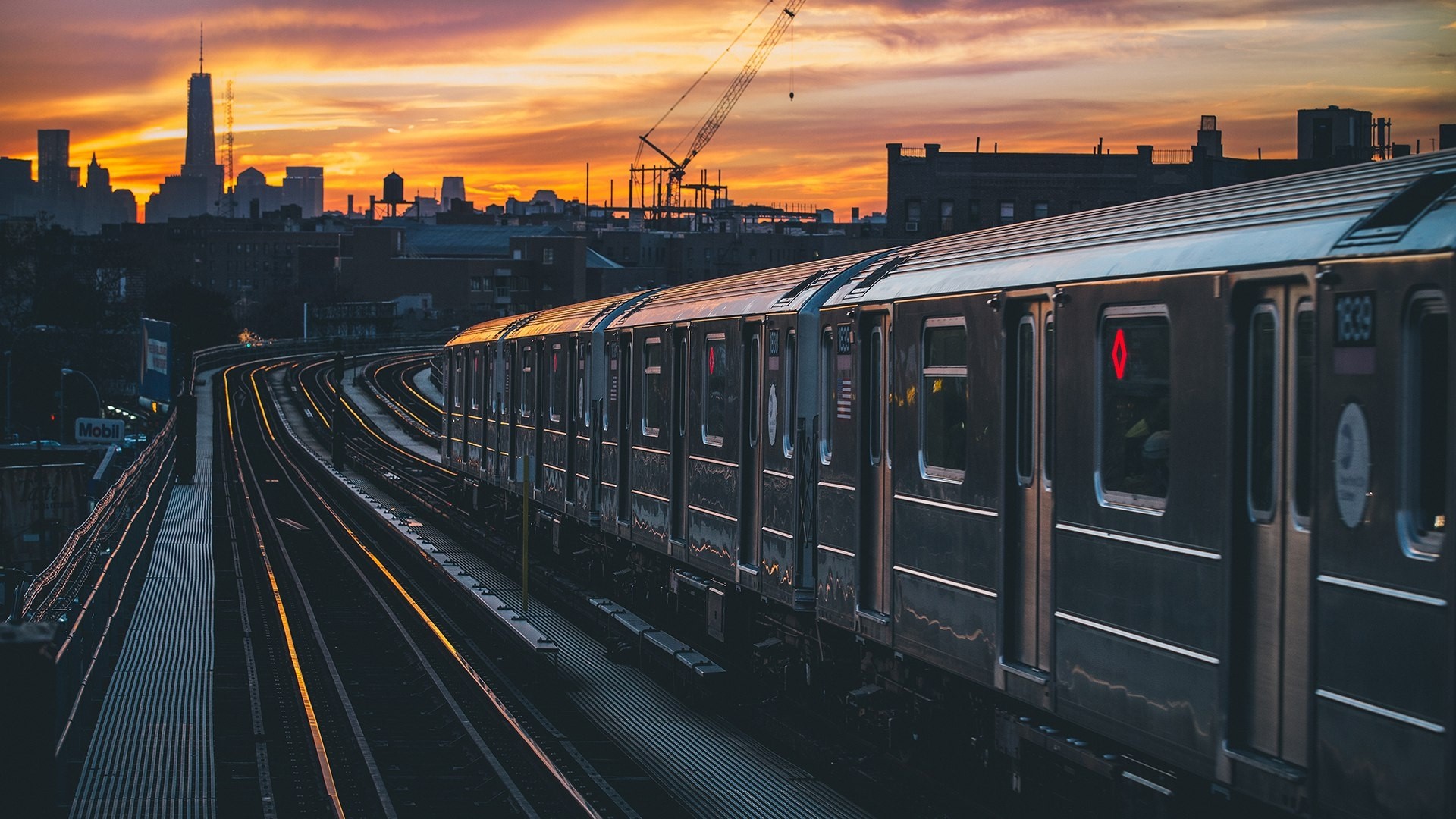 NYC Subway Train at Sunset HD Wallpaper