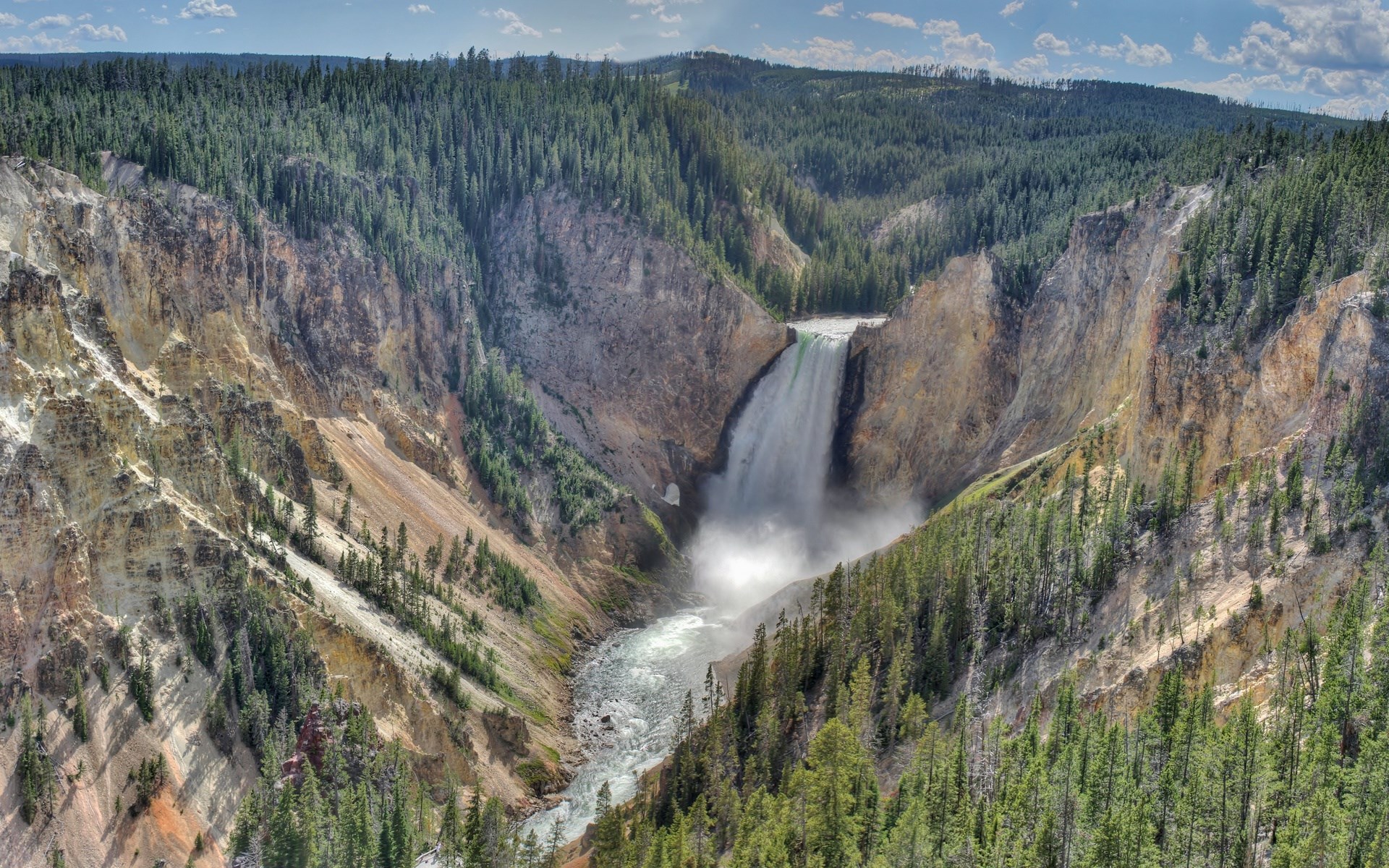 Lower Falls of the Yellowstone River in Grand Canyon of the Yellowstone HD Wallpaper