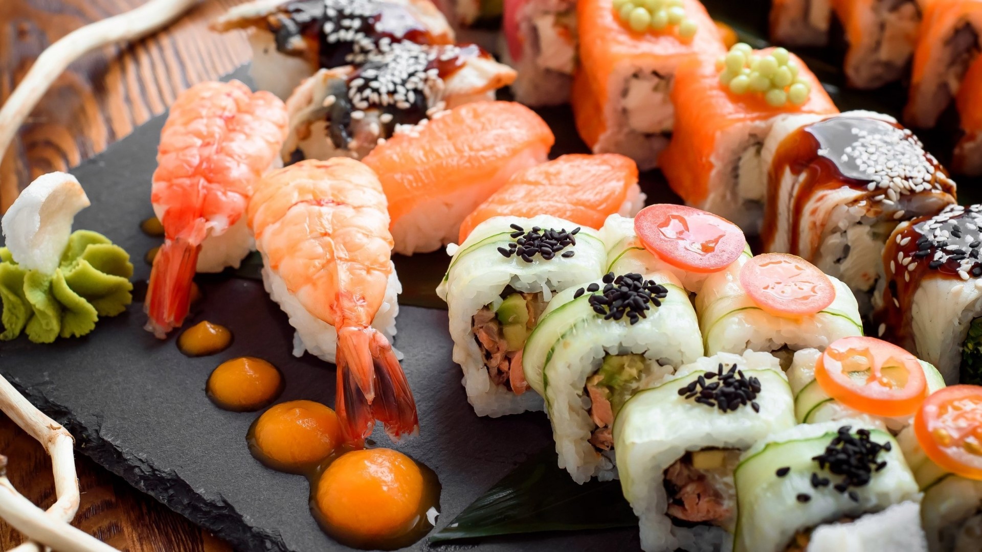Assortment of Sushi and Rolls HD Wallpaper