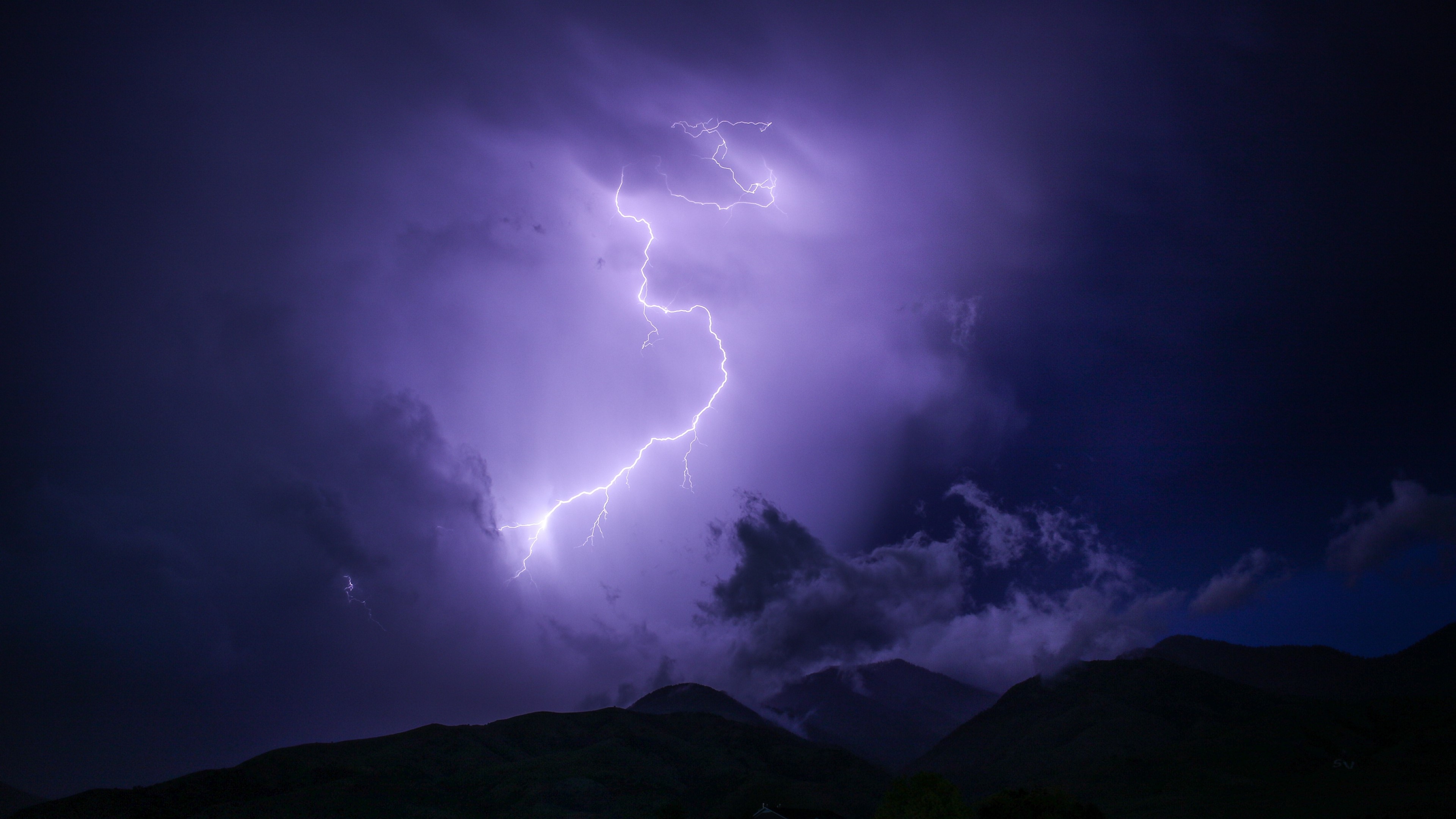 4K Lightning Storm over Mountains HD Wallpaper