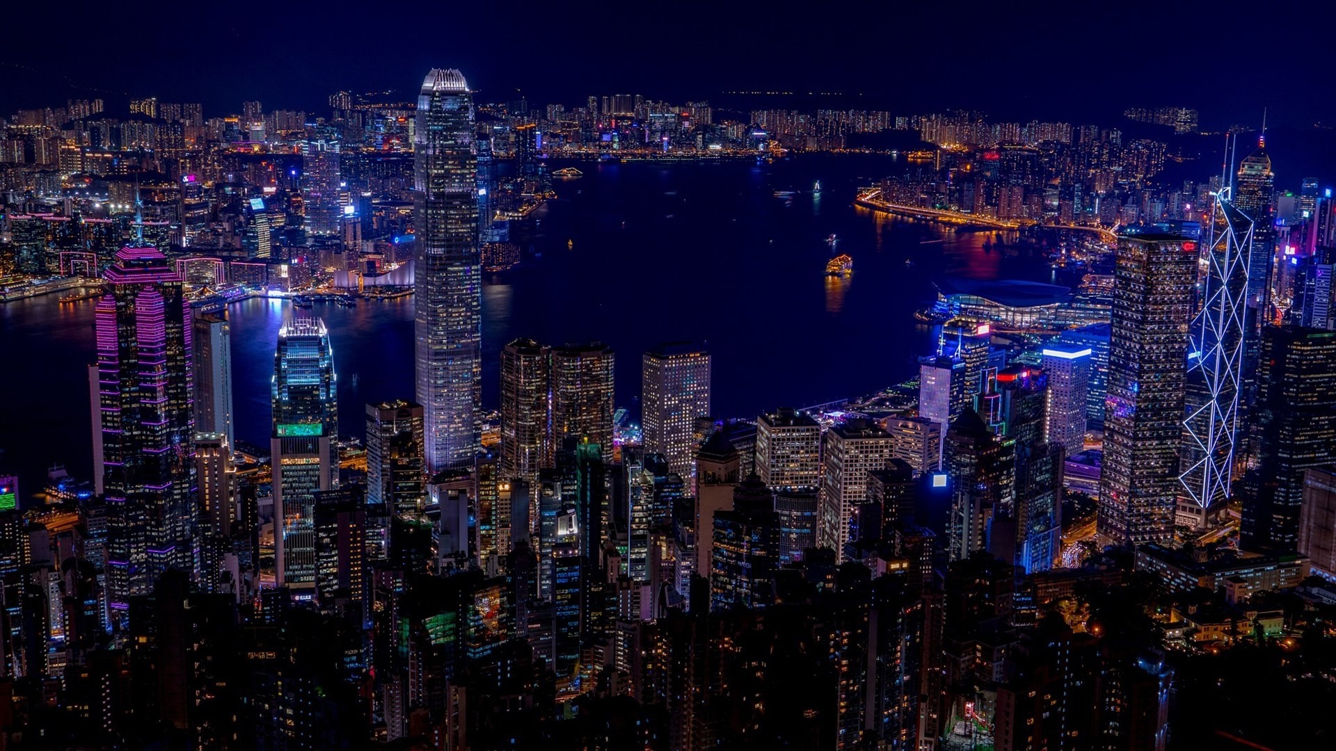 Hong Kong skyline at night HD Wallpaper