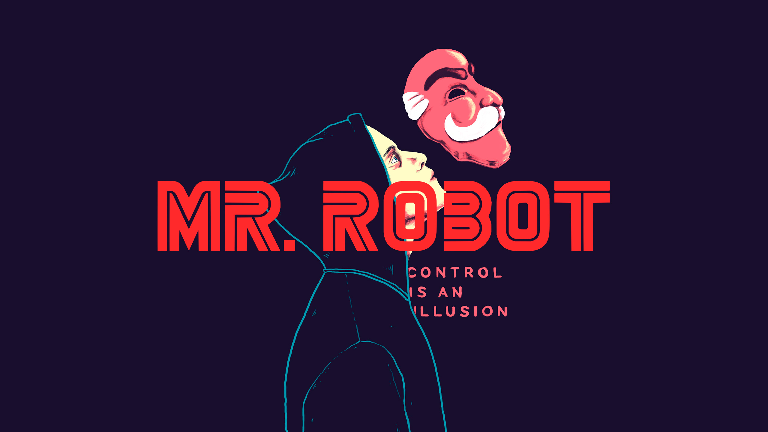 Mr. Robot title card with mask and character HD Wallpaper
