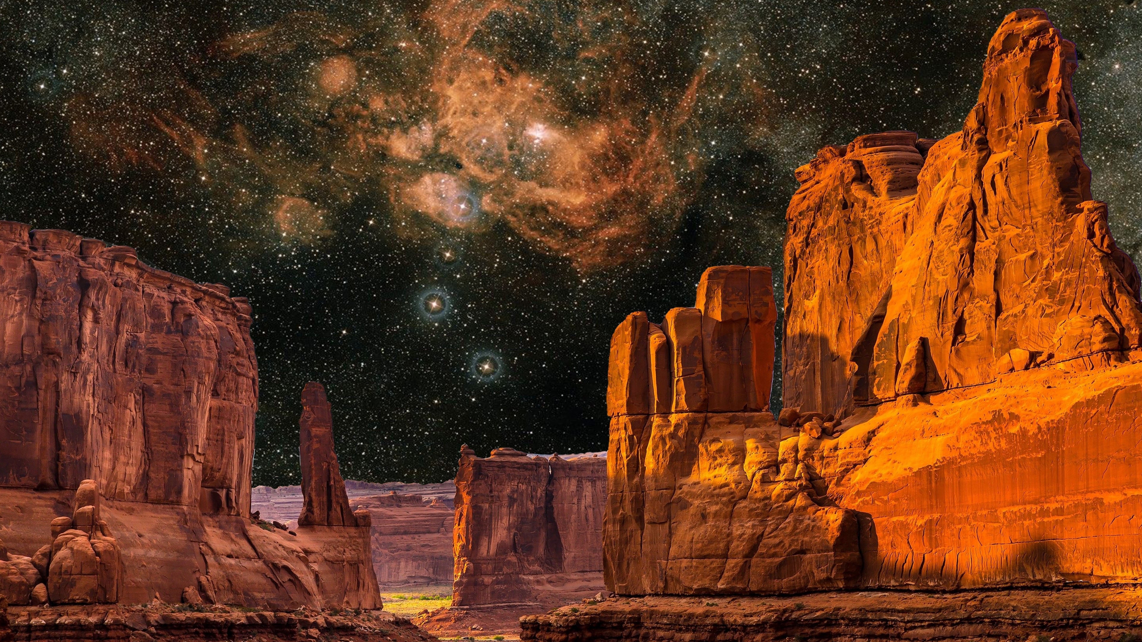 4K Starry Sky Over Desert Rock Formations HD Wallpaper