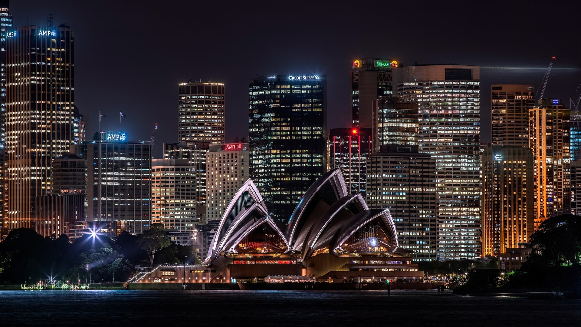 Sydney Opera House and Skyline at Night HD Wallpaper