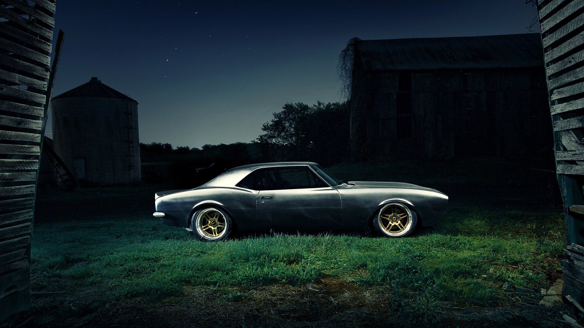 1967 Chevrolet Camaro parked at night HD Wallpaper