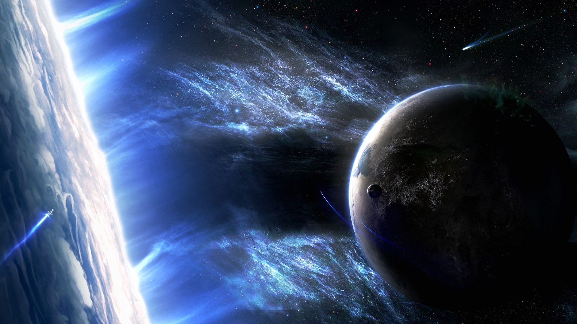 Planets and Nebula in Space HD Wallpaper