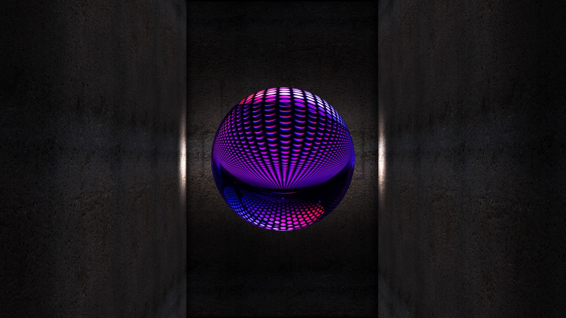 Purple and pink patterned sphere in a dark corridor HD Wallpaper