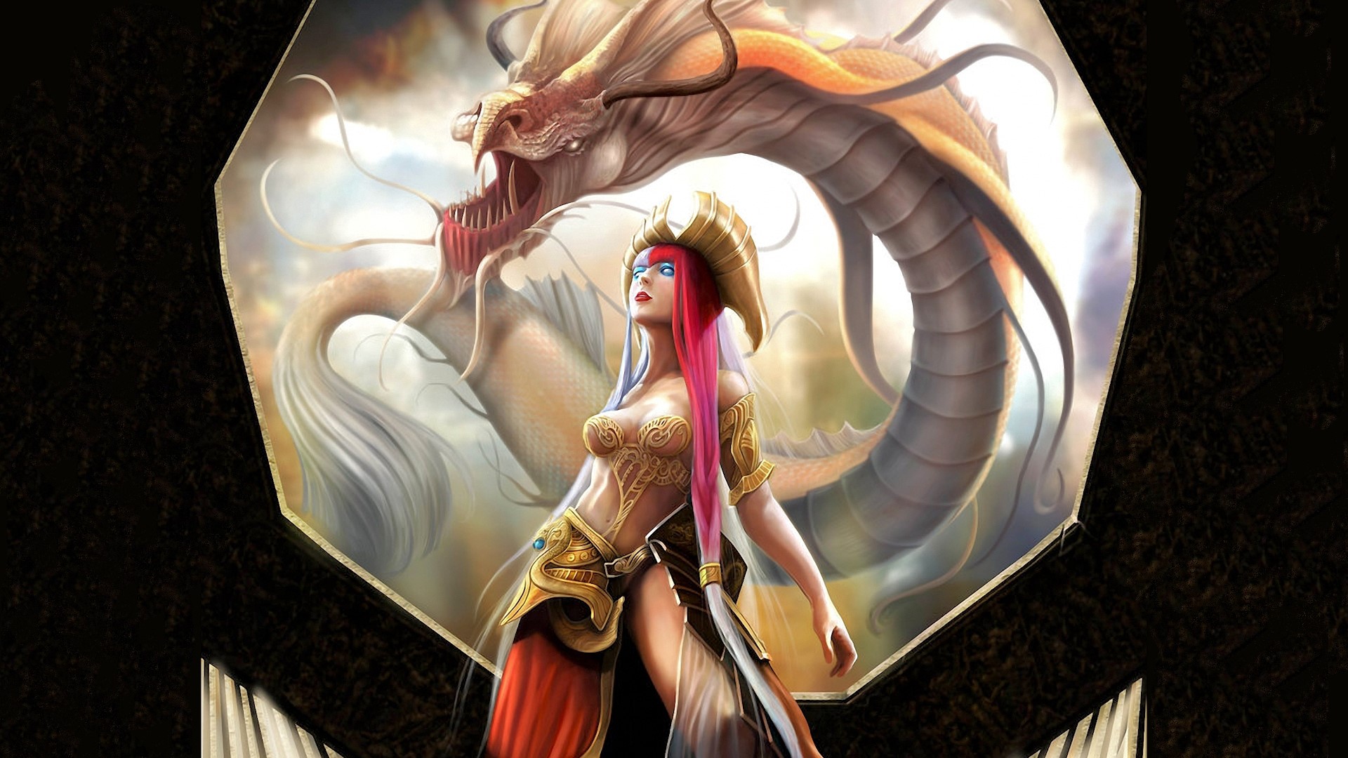 Woman and Dragon in Fantasy Art HD Wallpaper