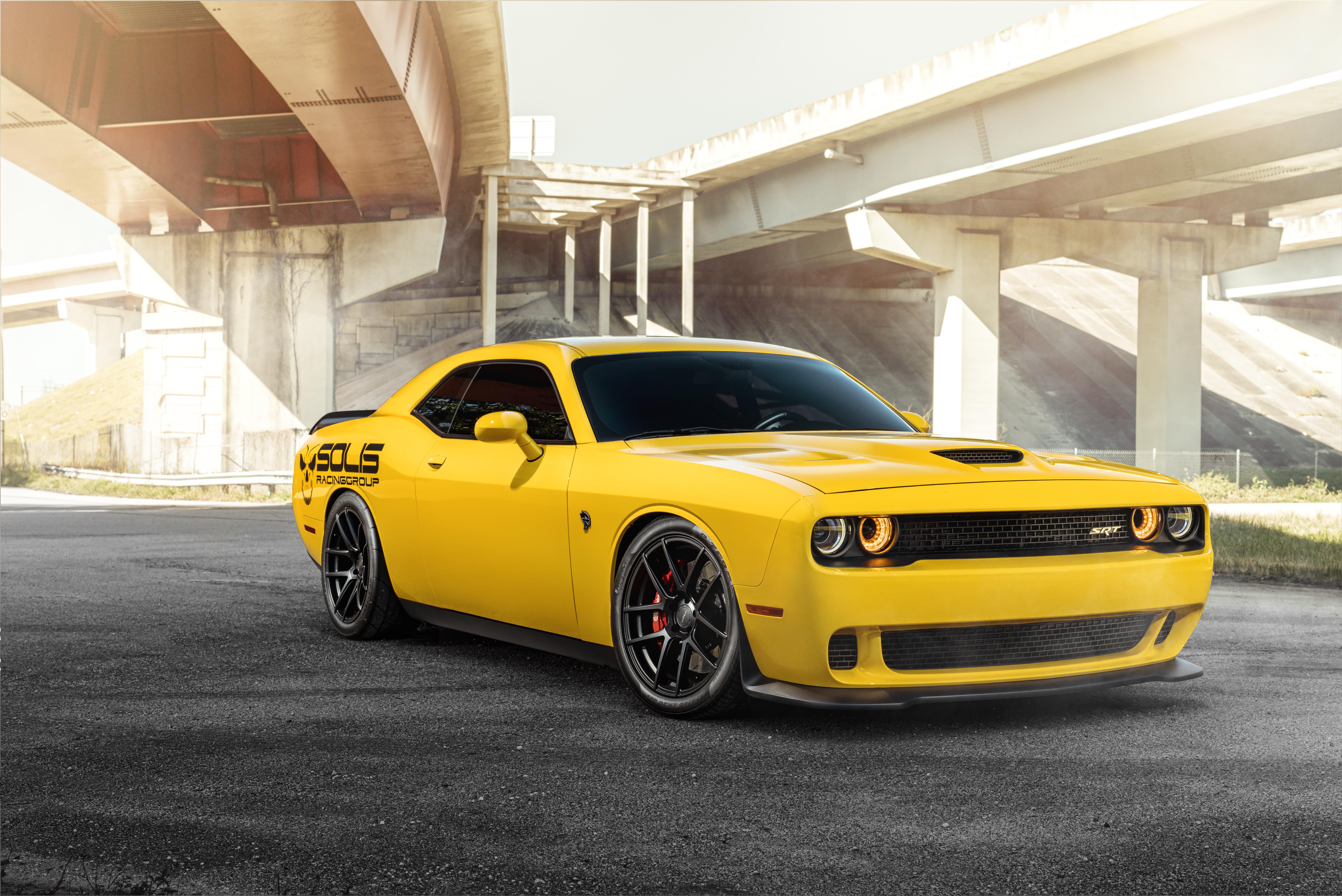 Yellow Dodge Challenger SRT Hellcat with Velgen Wheels HD Wallpaper