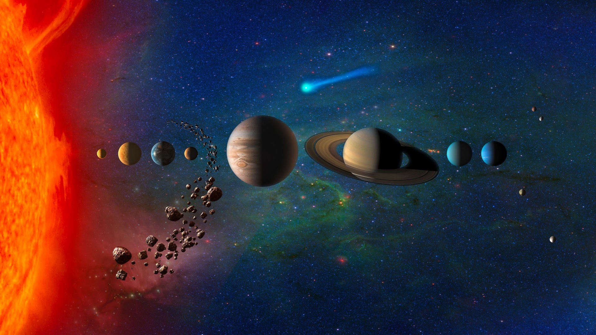 Solar system planets and sun in space HD Wallpaper