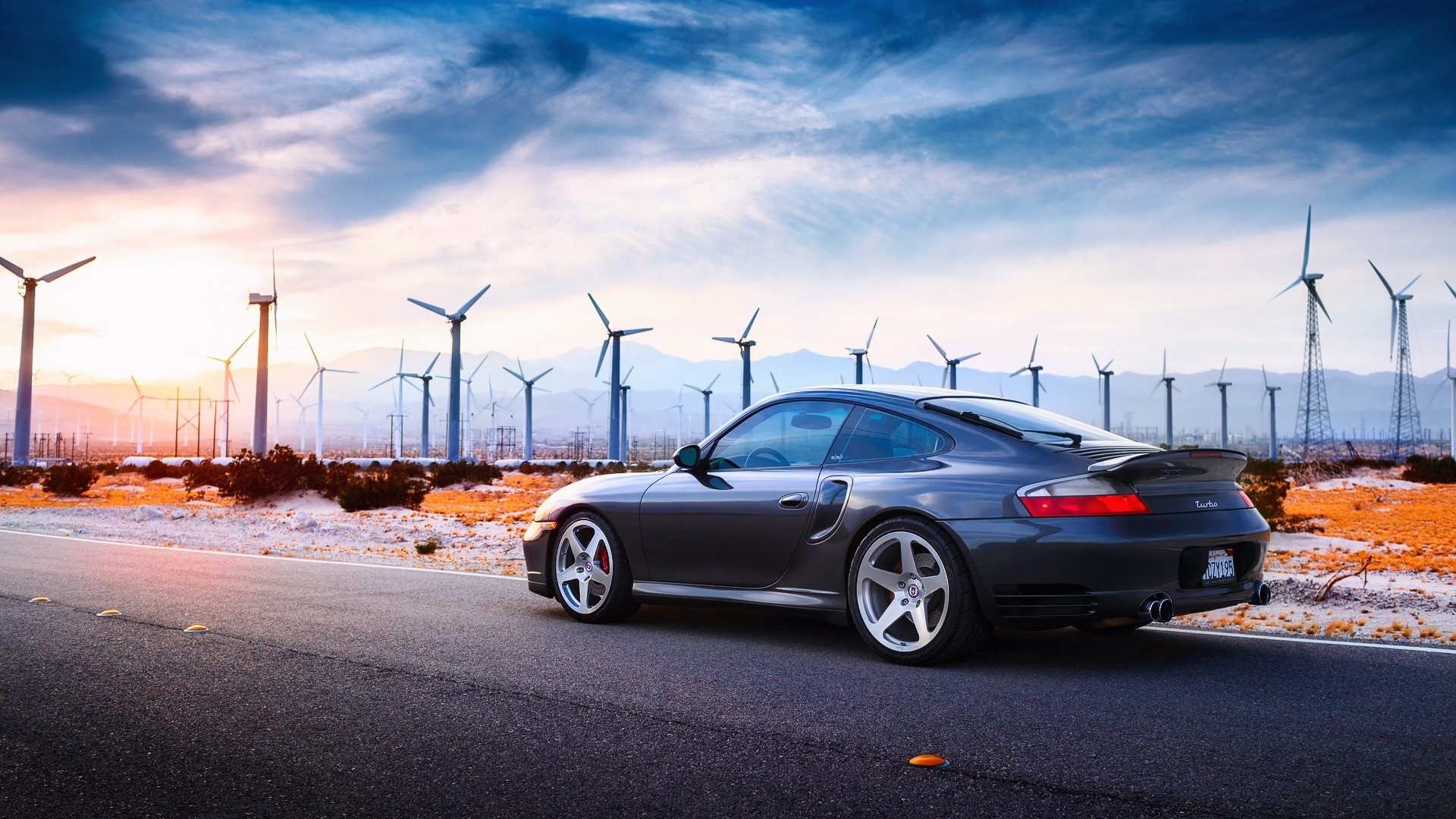 Porsche 911 Turbo in a Wind Farm HD Wallpaper