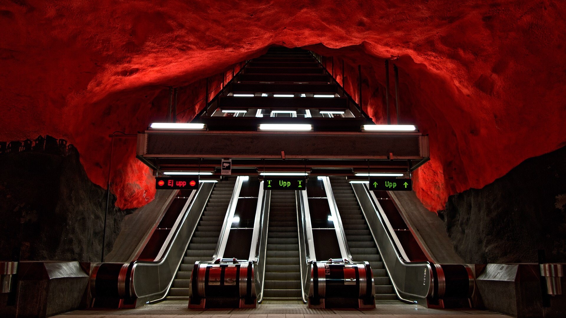 Stockholm Metro Station with Red Cave-like Ceiling HD Wallpaper