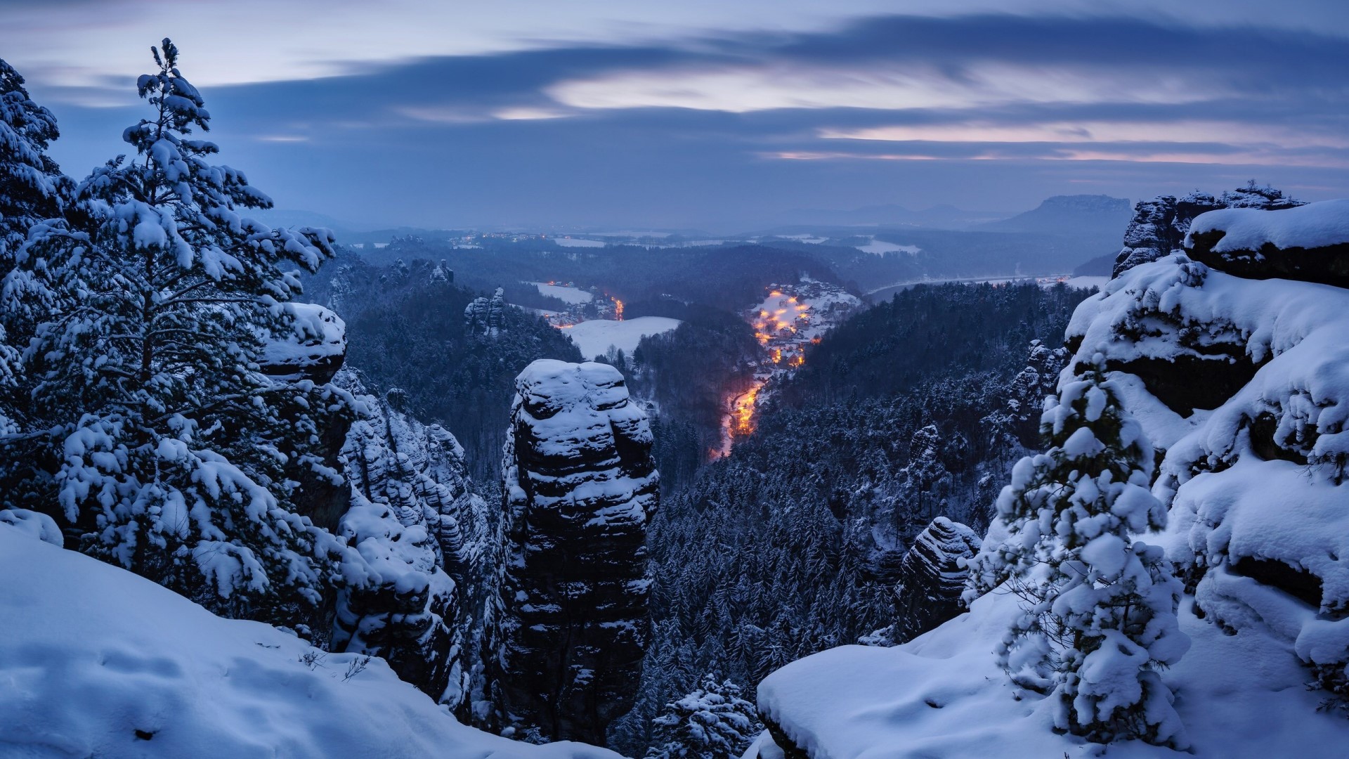 Saxon Switzerland National Park in Germany during winter HD Wallpaper