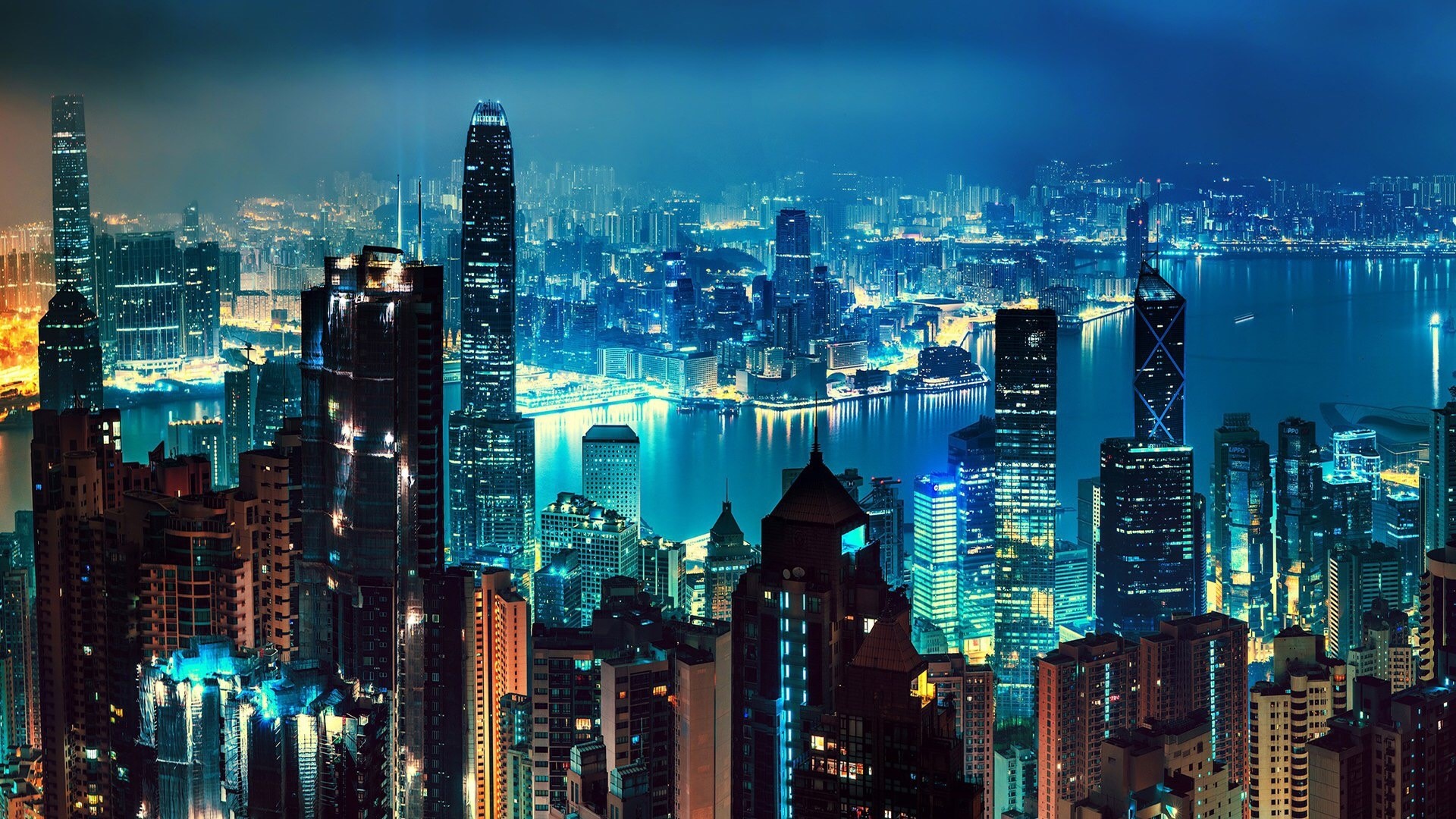 Hong Kong skyline at night HD Wallpaper