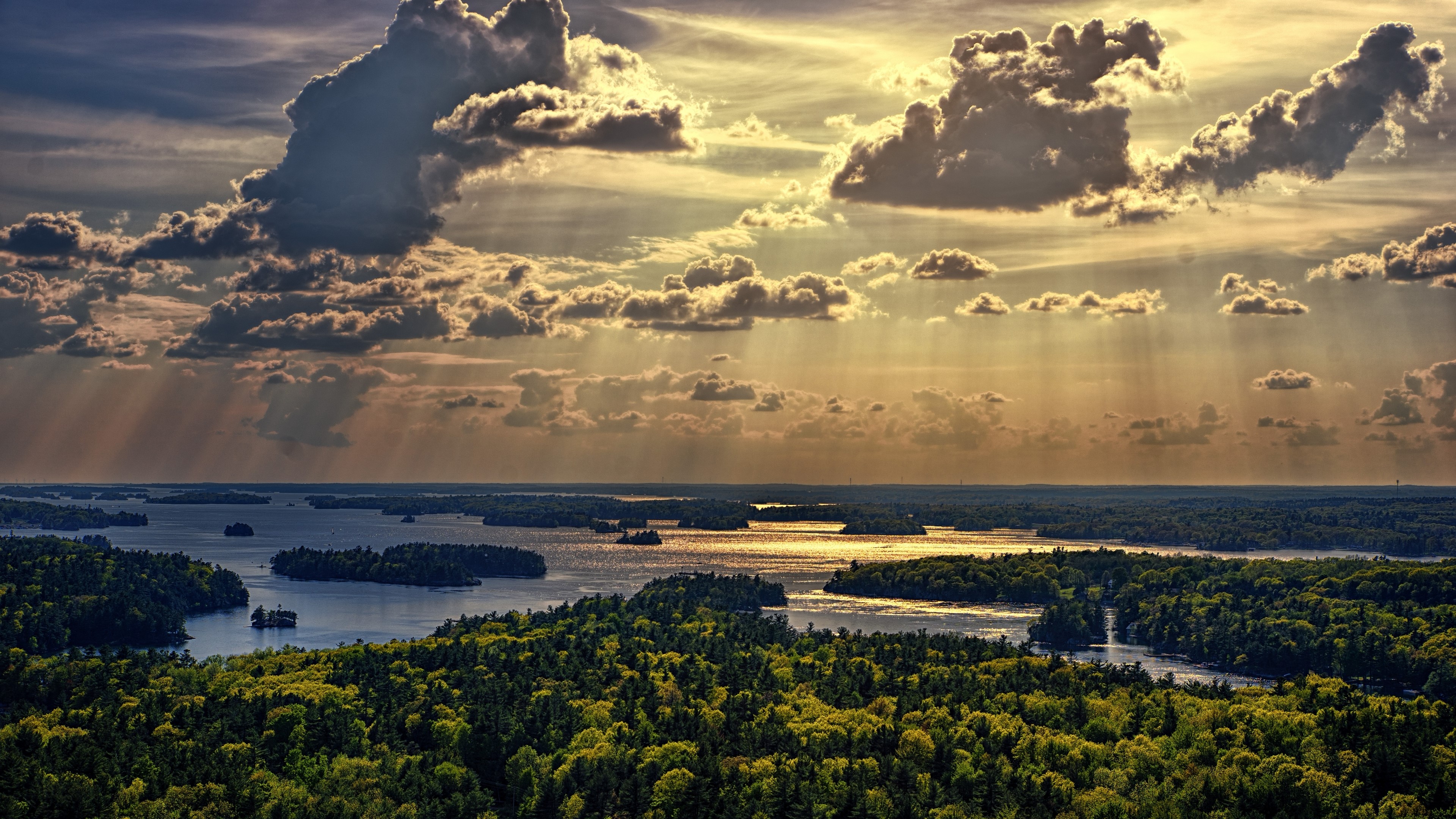 4K Sunset Over Islands and Forest HD Wallpaper