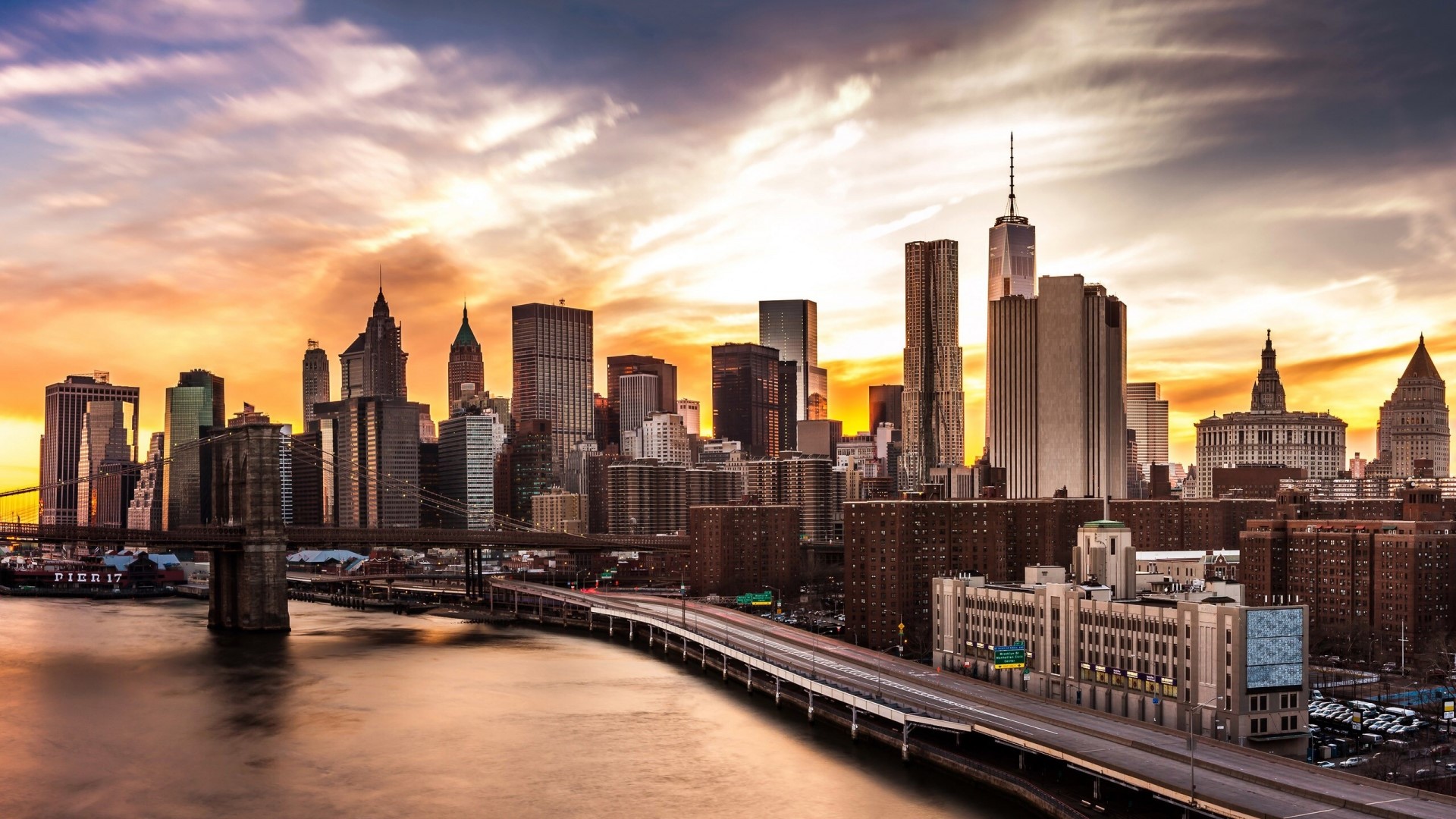New York City Skyline at Sunset HD Wallpaper