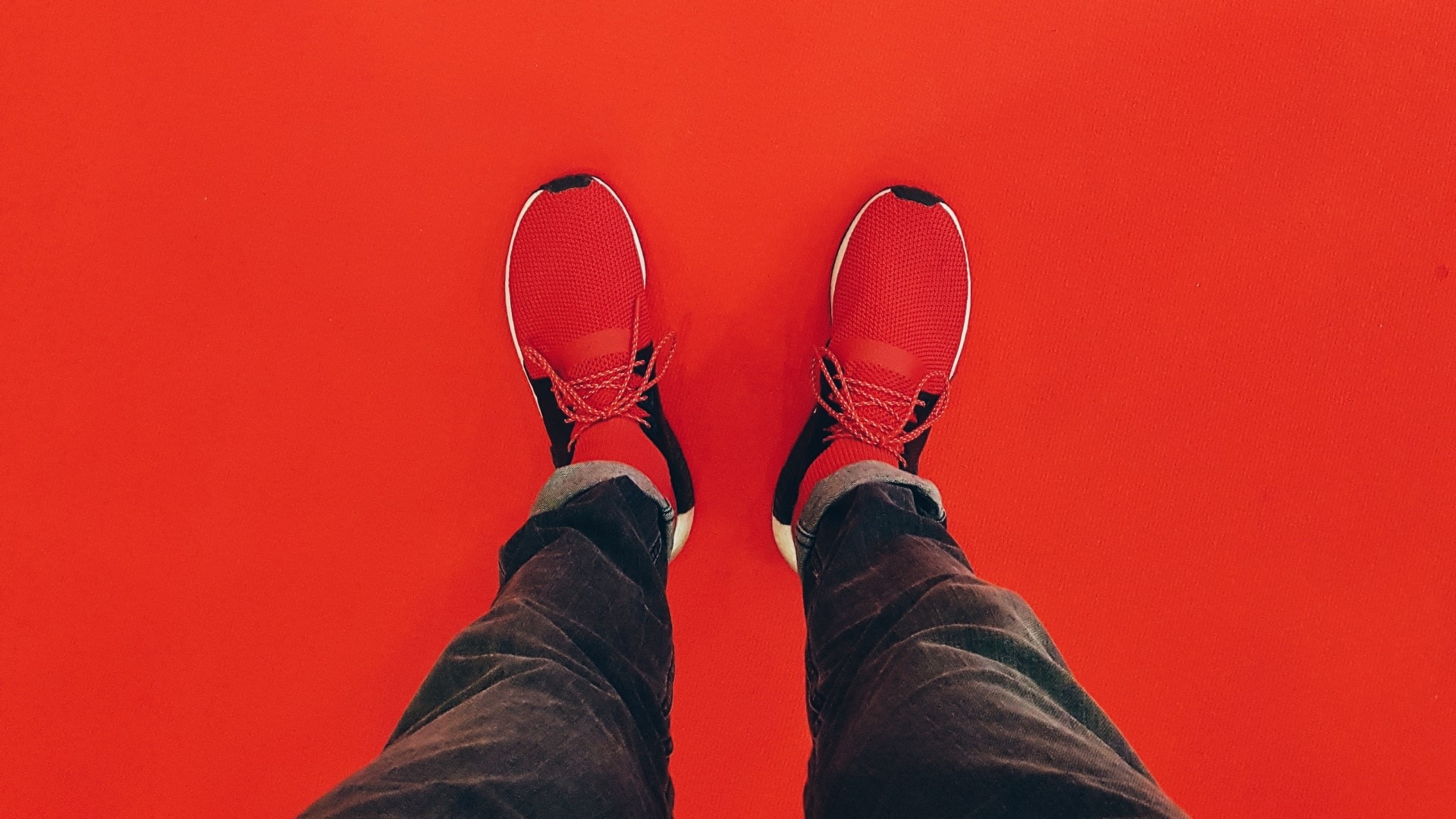 Red Adidas Sneakers on Red Background HD Wallpaper