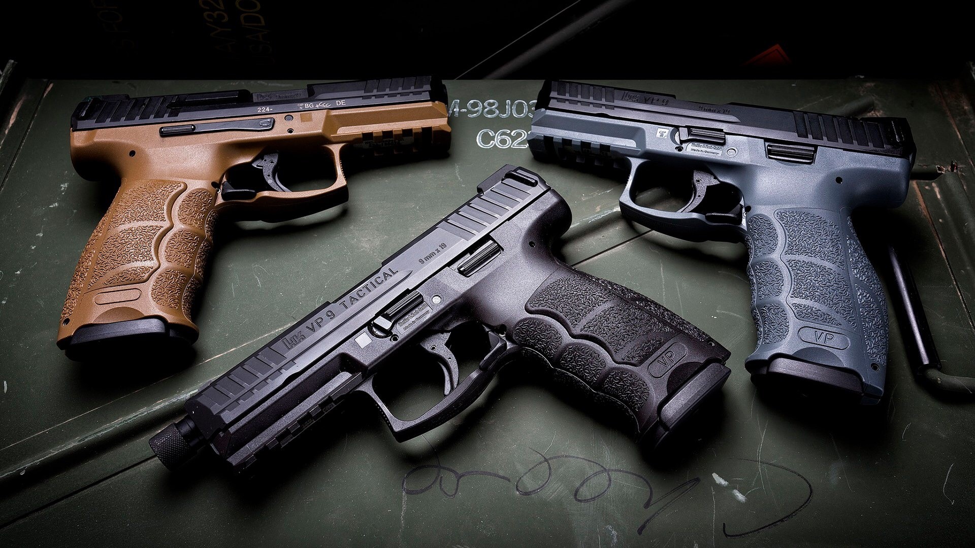 Three Heckler & Koch VP9 Tactical Pistols HD Wallpaper