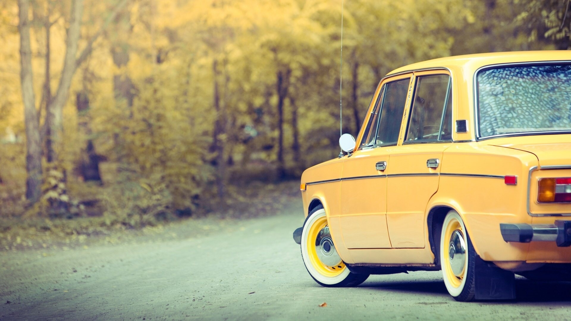 Yellow Vaz 2106 car on a dirt road HD Wallpaper