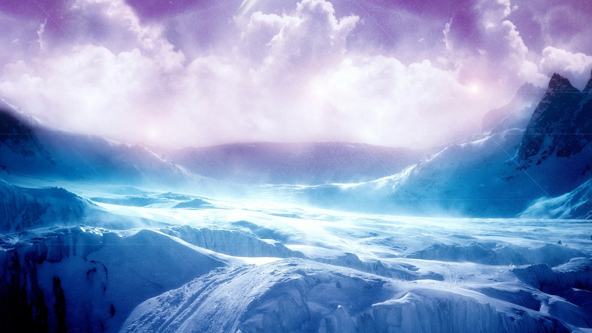 Winter Landscape with Mountains and Clouds HD Wallpaper