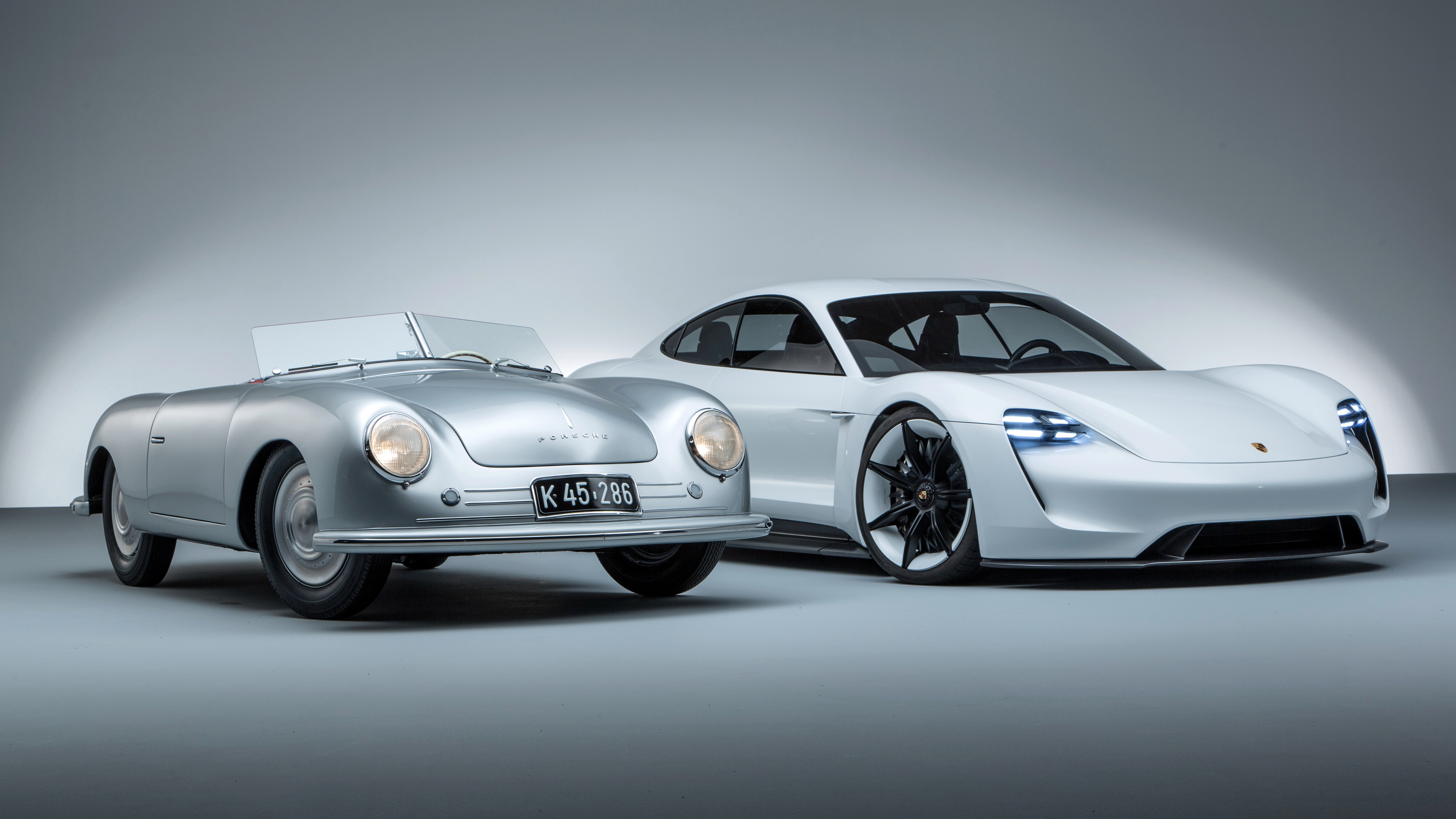 Porsche 356 and Porsche Mission E concept cars HD Wallpaper