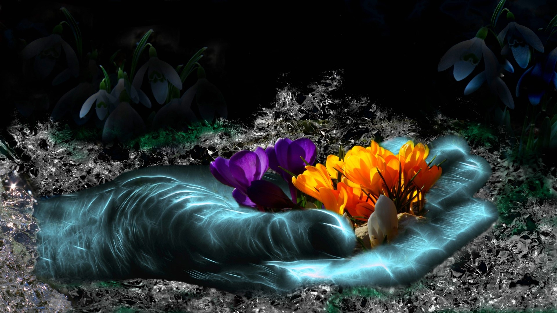 Hand holding spring flowers HD Wallpaper