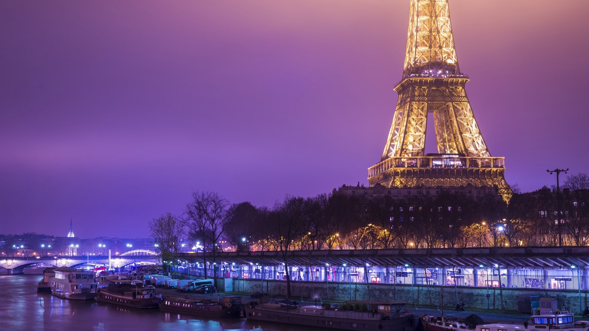 Eiffel Tower at Night over the Seine River HD Wallpaper