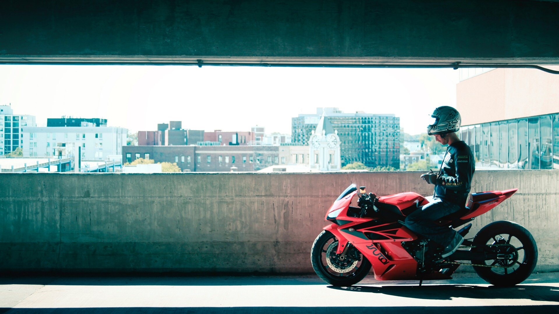 Man in helmet on red Honda RR motorcycle HD Wallpaper