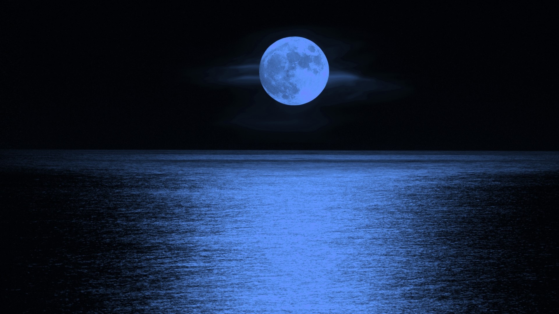 Blue Moon Over The Ocean HD Wallpaper