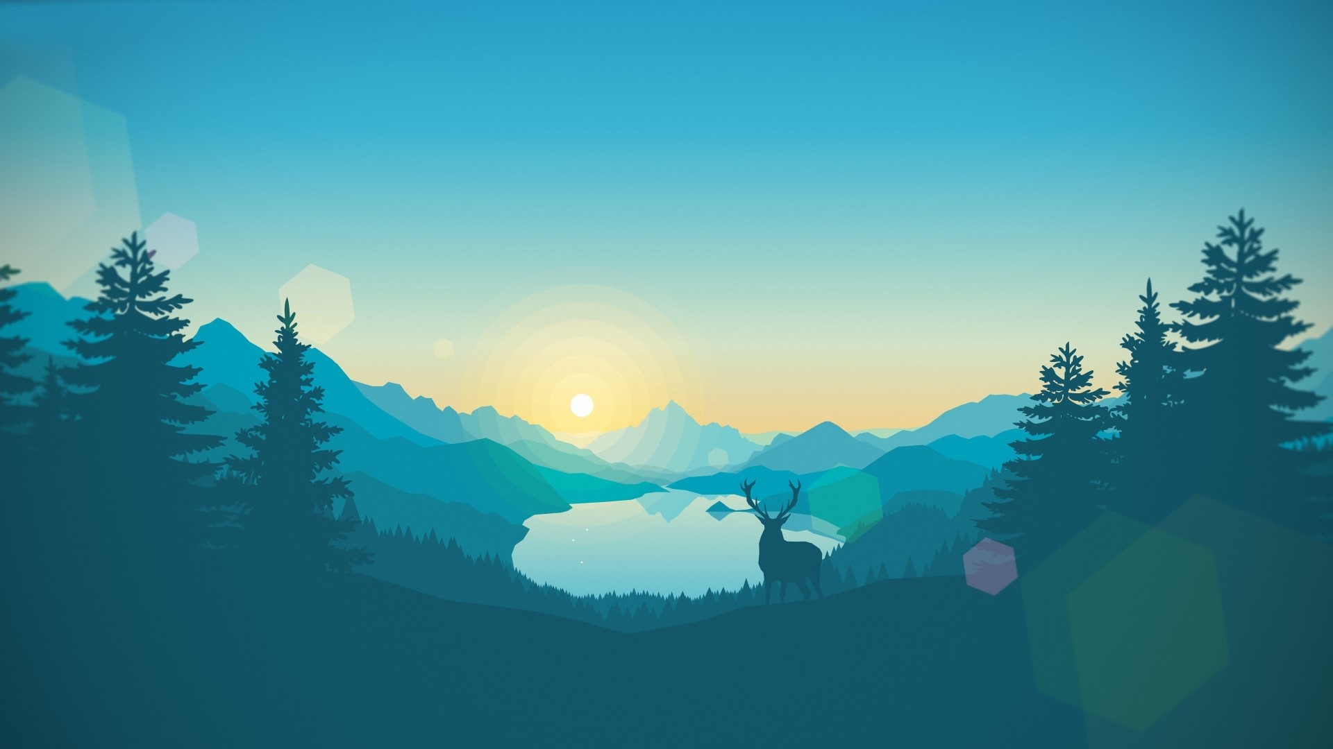 Deer in a mountain landscape at sunrise HD Wallpaper