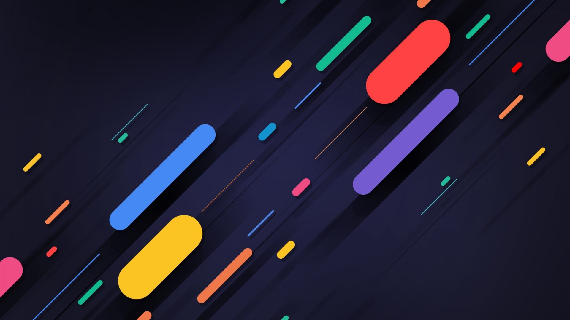 Abstract colorful rounded rectangles and lines on dark background HD Wallpaper