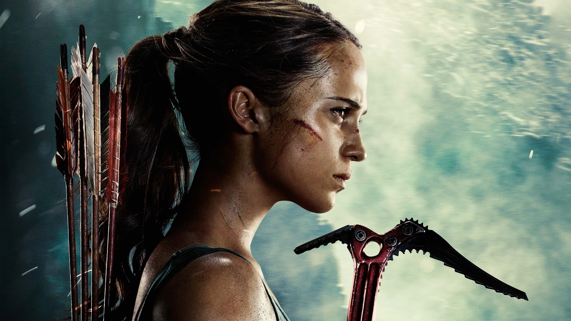 Lara Croft from Tomb Raider holding an ice axe HD Wallpaper