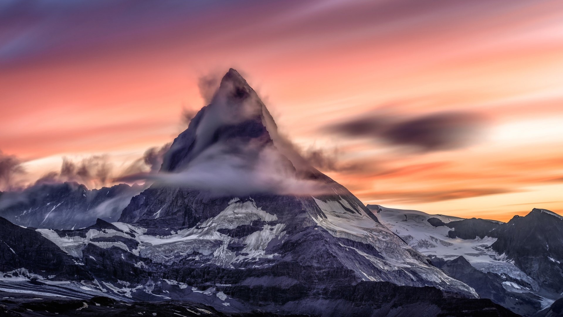 Matterhorn mountain at sunset with clouds HD Wallpaper