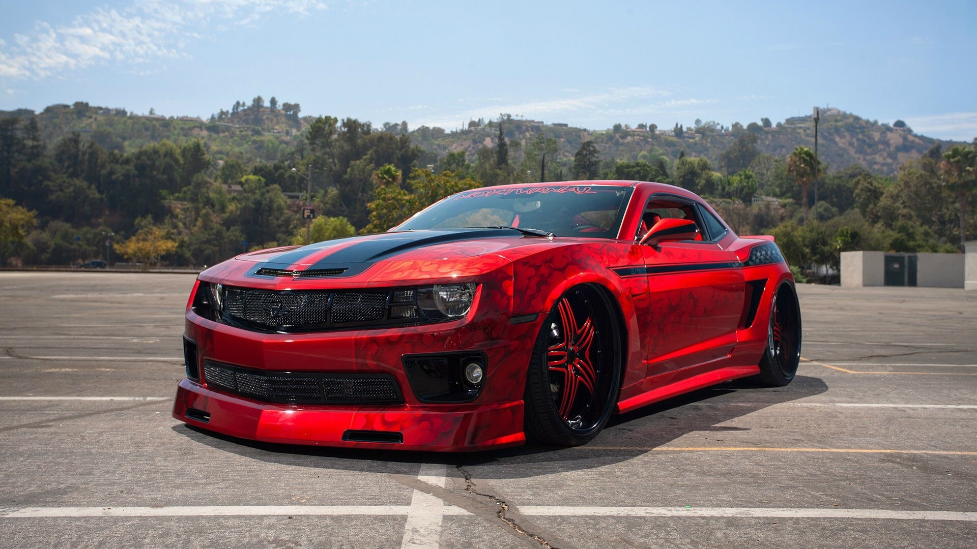 Red Chevrolet Camaro with custom paint HD Wallpaper
