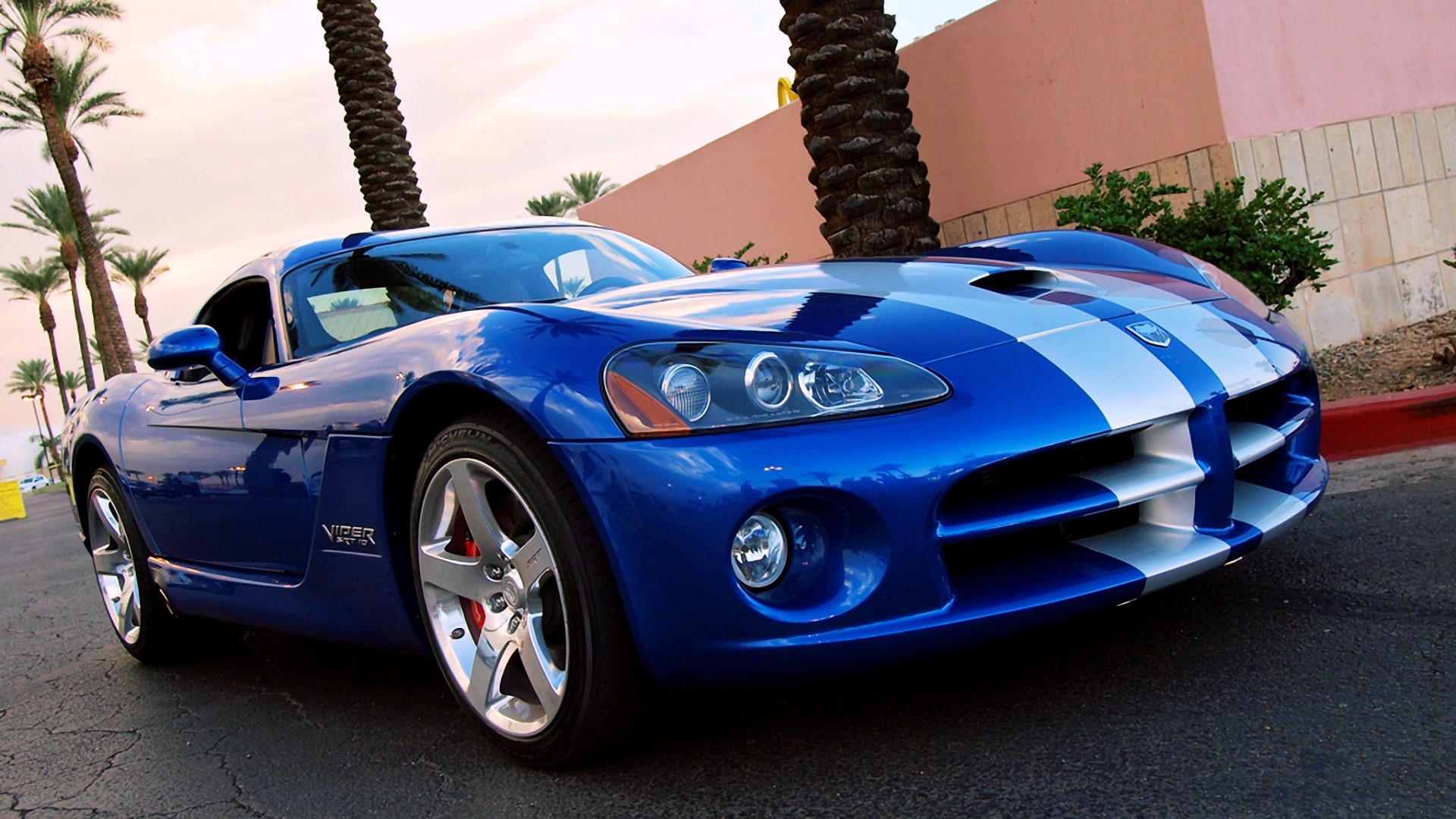 Blue Dodge Viper with White Stripes HD Wallpaper
