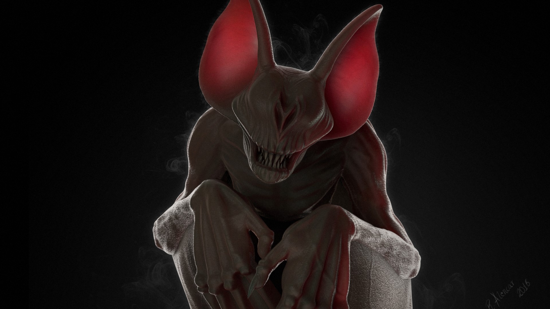 A creature resembling a blind bat with large red ears HD Wallpaper