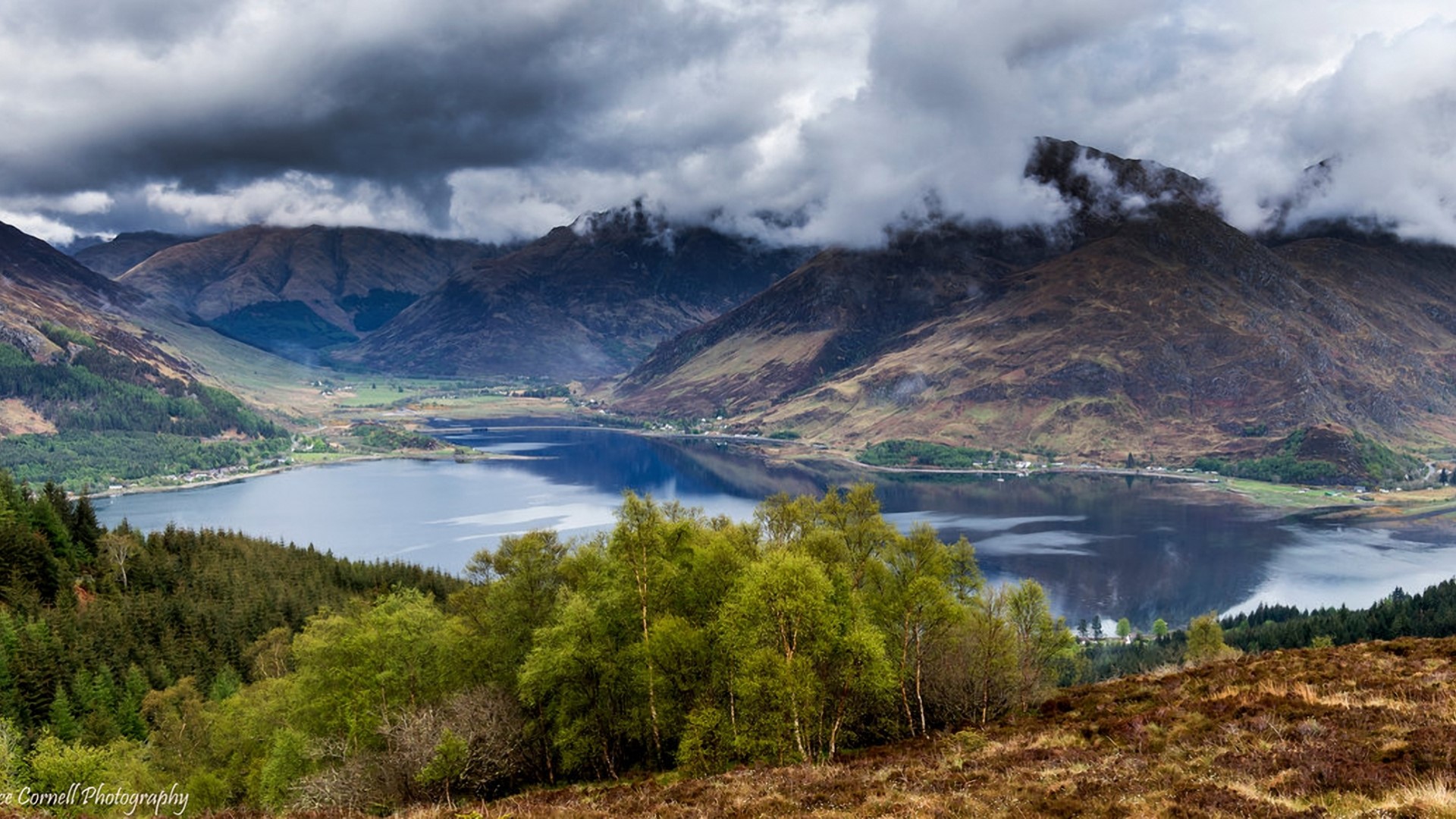 Lake and Mountains under Cloudy Sky HD Wallpaper